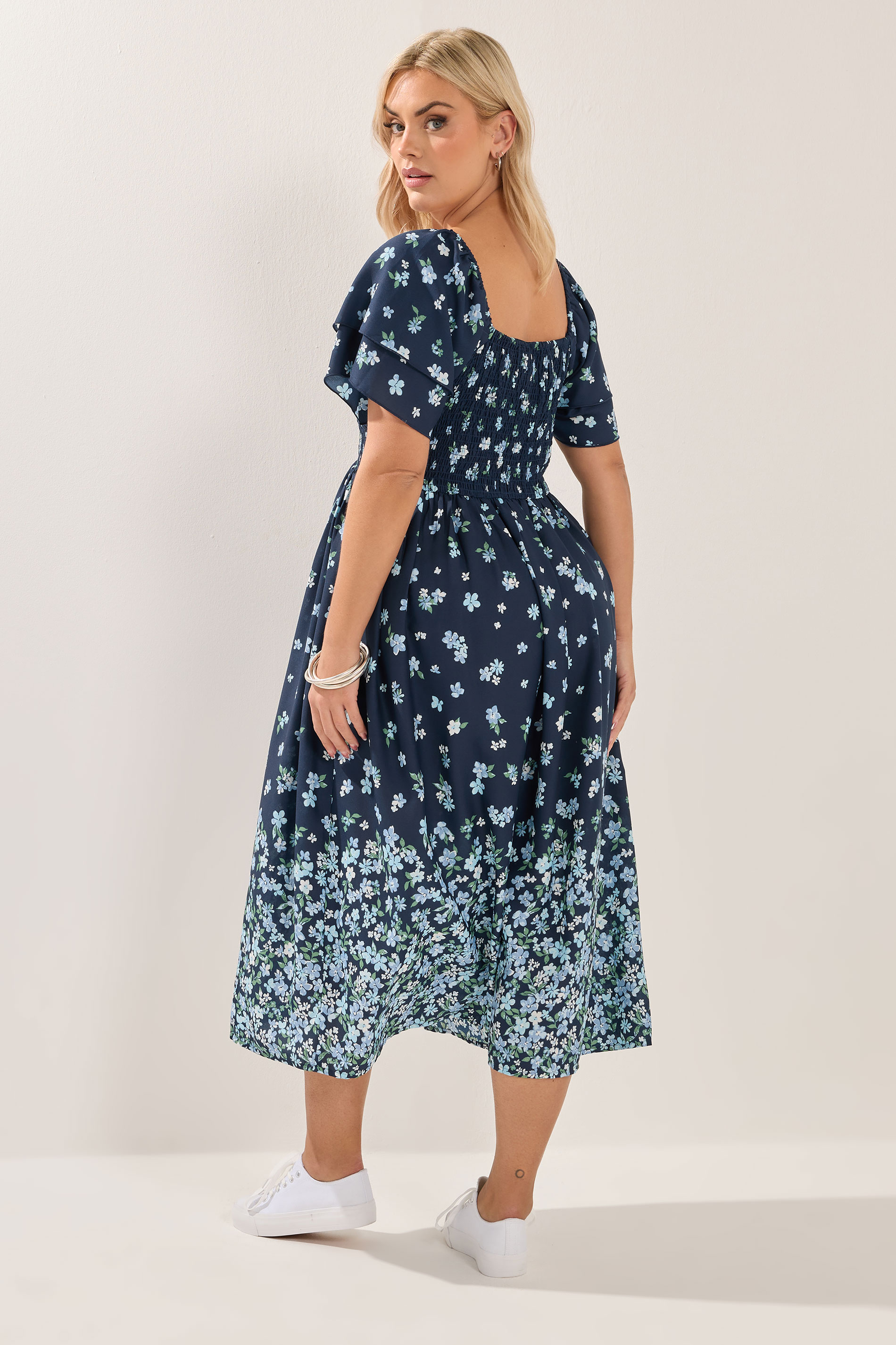 YOURS Plus Size Navy Blue Floral Shirred Maxi Dress | Yours Clothing 2