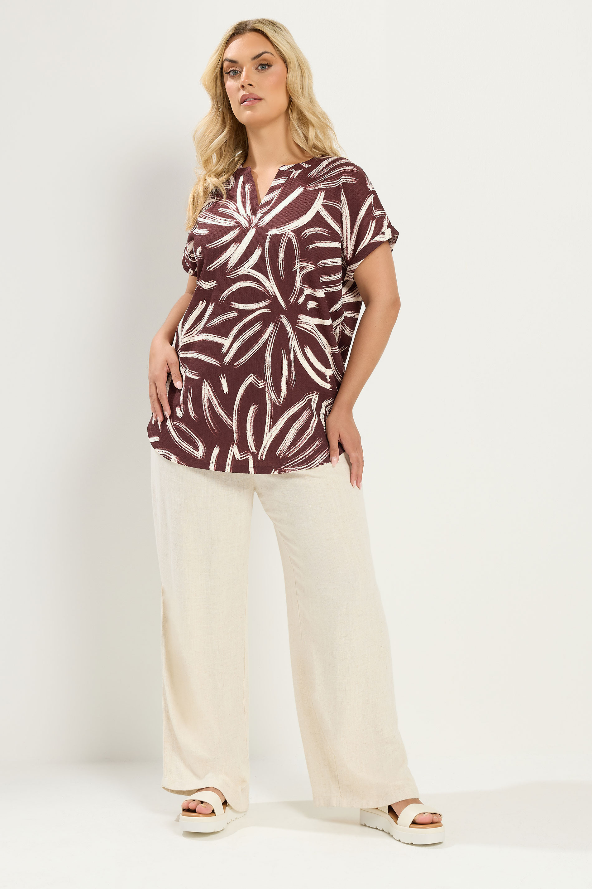 YOURS Plus Size Chocolate Brown Abstract Print Blouse | Yours Clothing 1