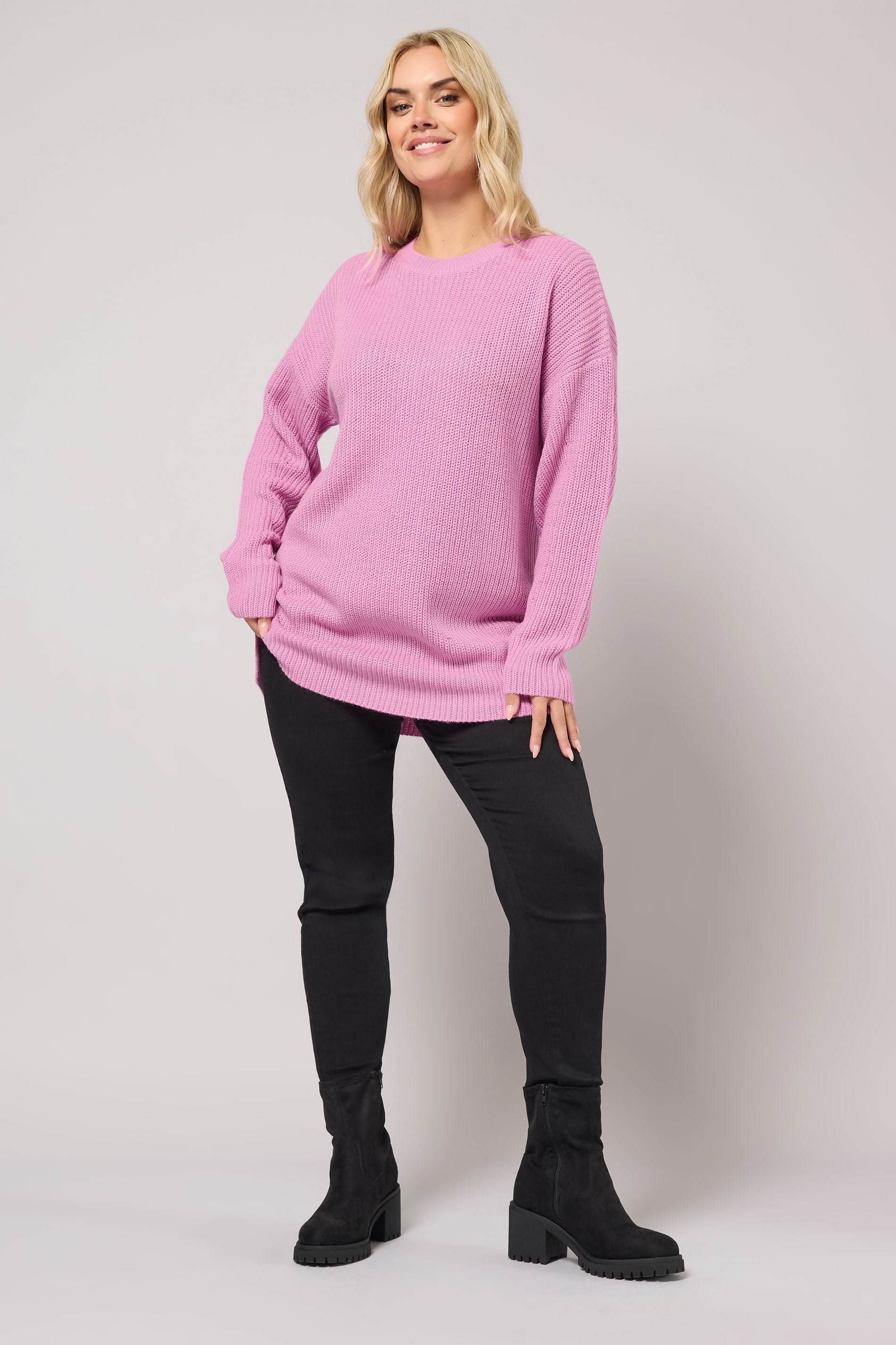 YOURS Plus Size Pink Drop Shoulder Knitted Jumper | Yours Clothing 1
