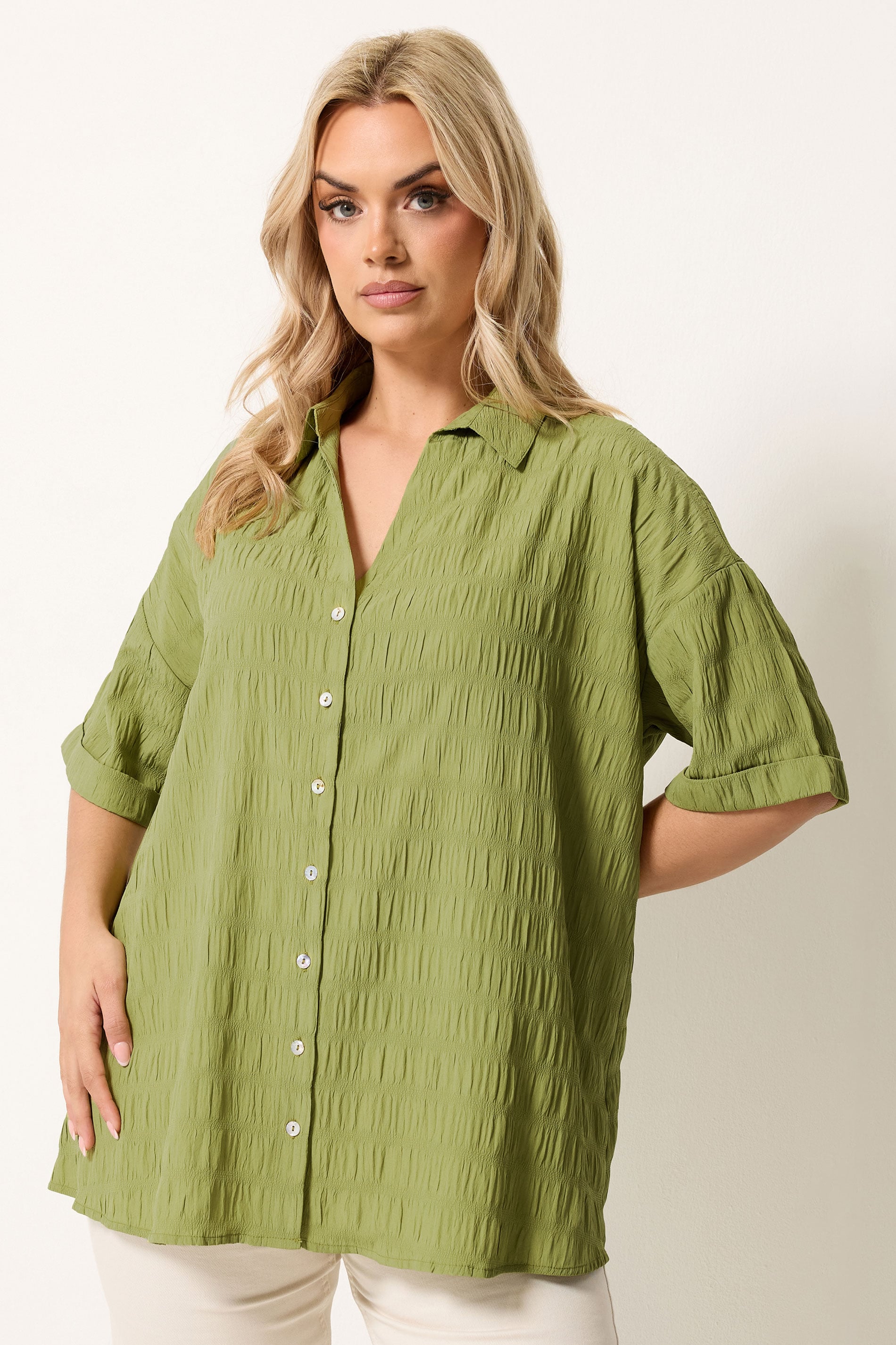 YOURS Plus Size Green Textured Shirt 3