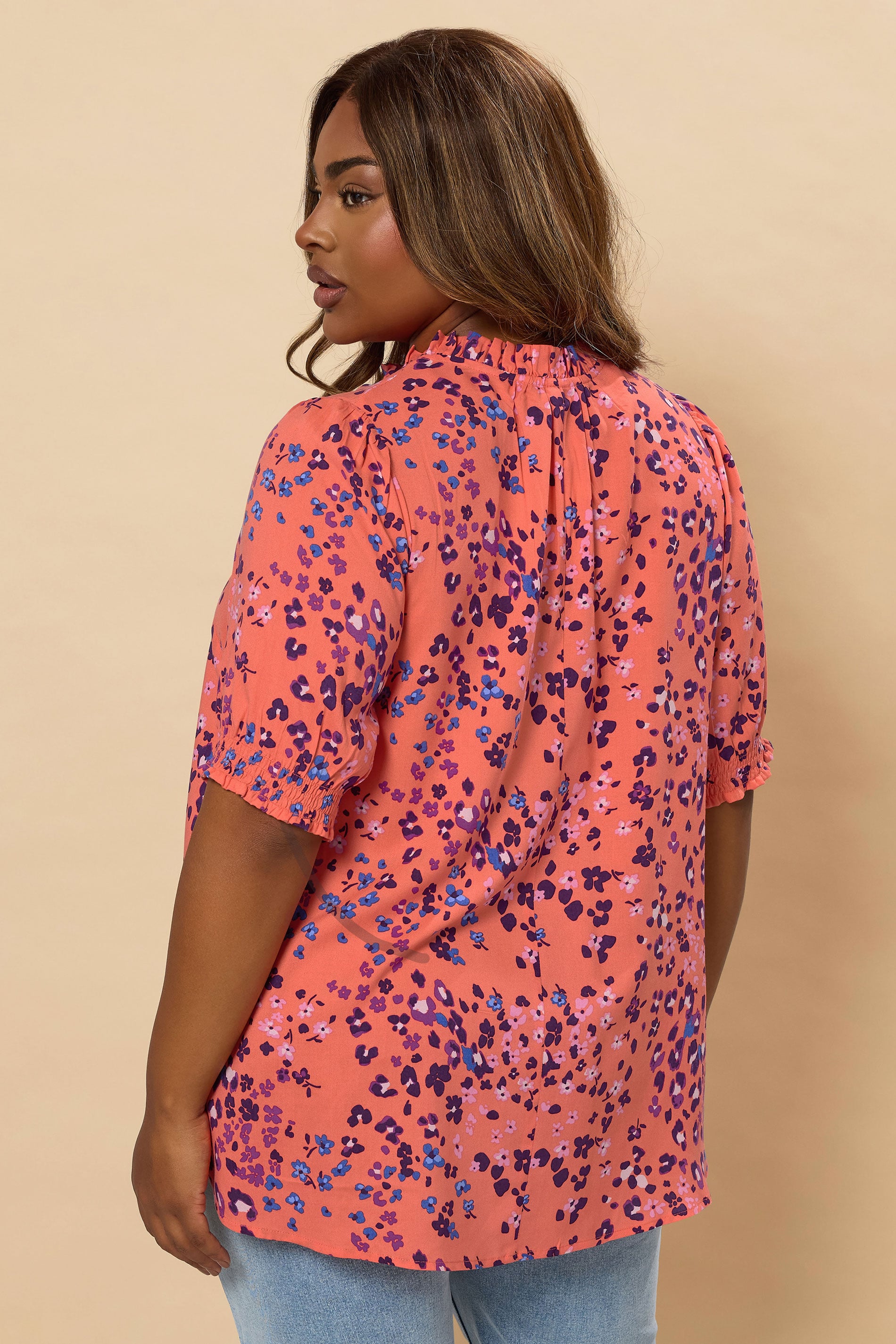 YOURS Plus Size Orange Floral Tie Neck Blouse | Yours Clothing 2