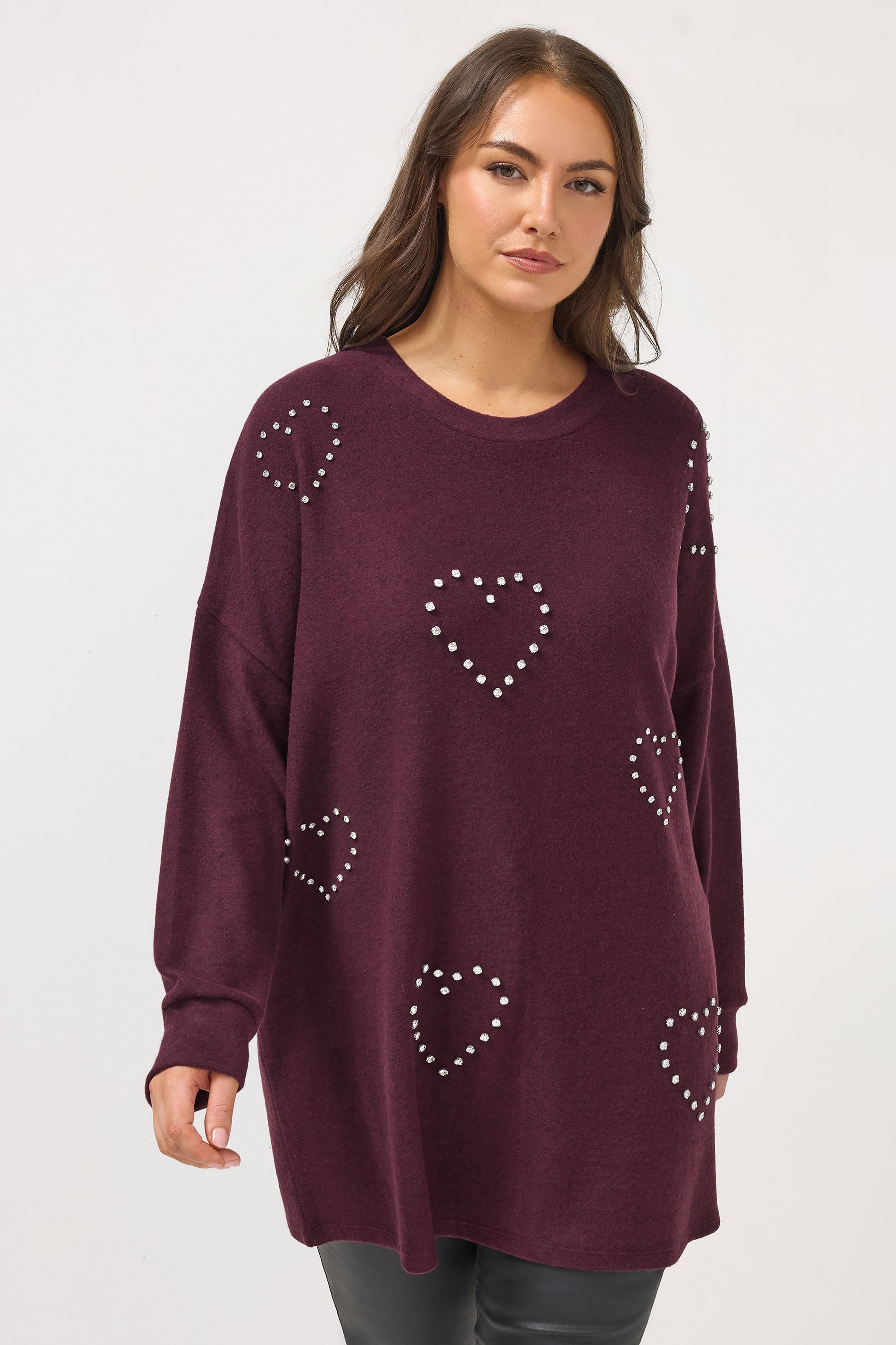 YOURS Plus Size Purple Diamante Soft Touch Jumper | Yours Clothing 3
