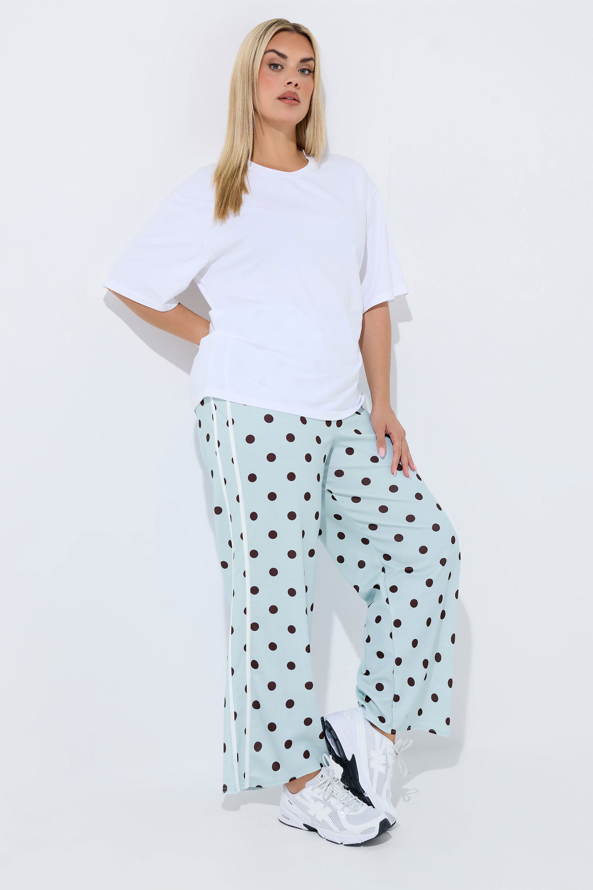 LIMITED COLLECTION Plus Size Blue Polka Dot Side Stripe Trousers | Yours Clothing 3