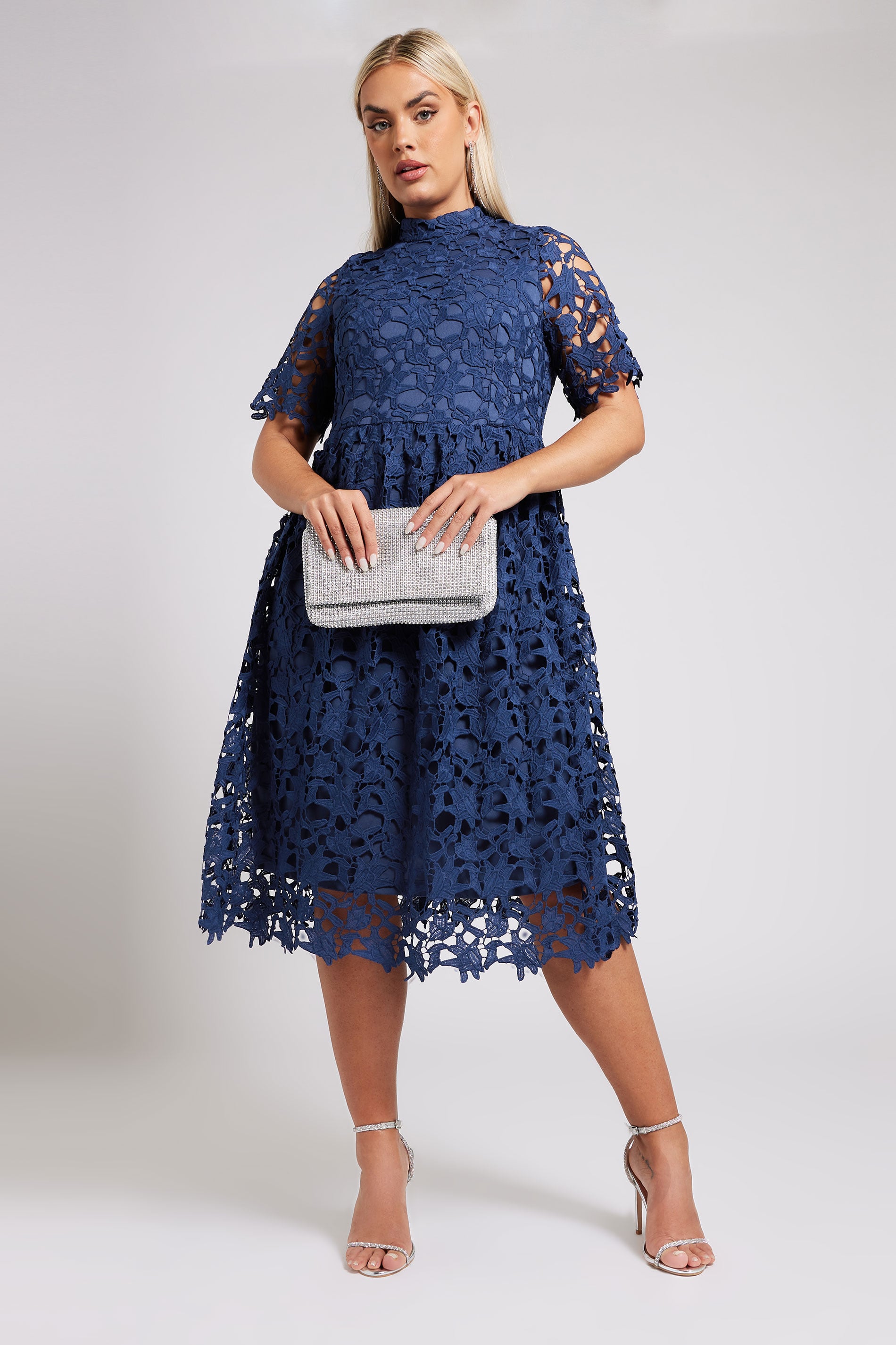 YOURS LONDON Plus Size Blue Crochet Lace Midi Dress | Yours Clothing 3