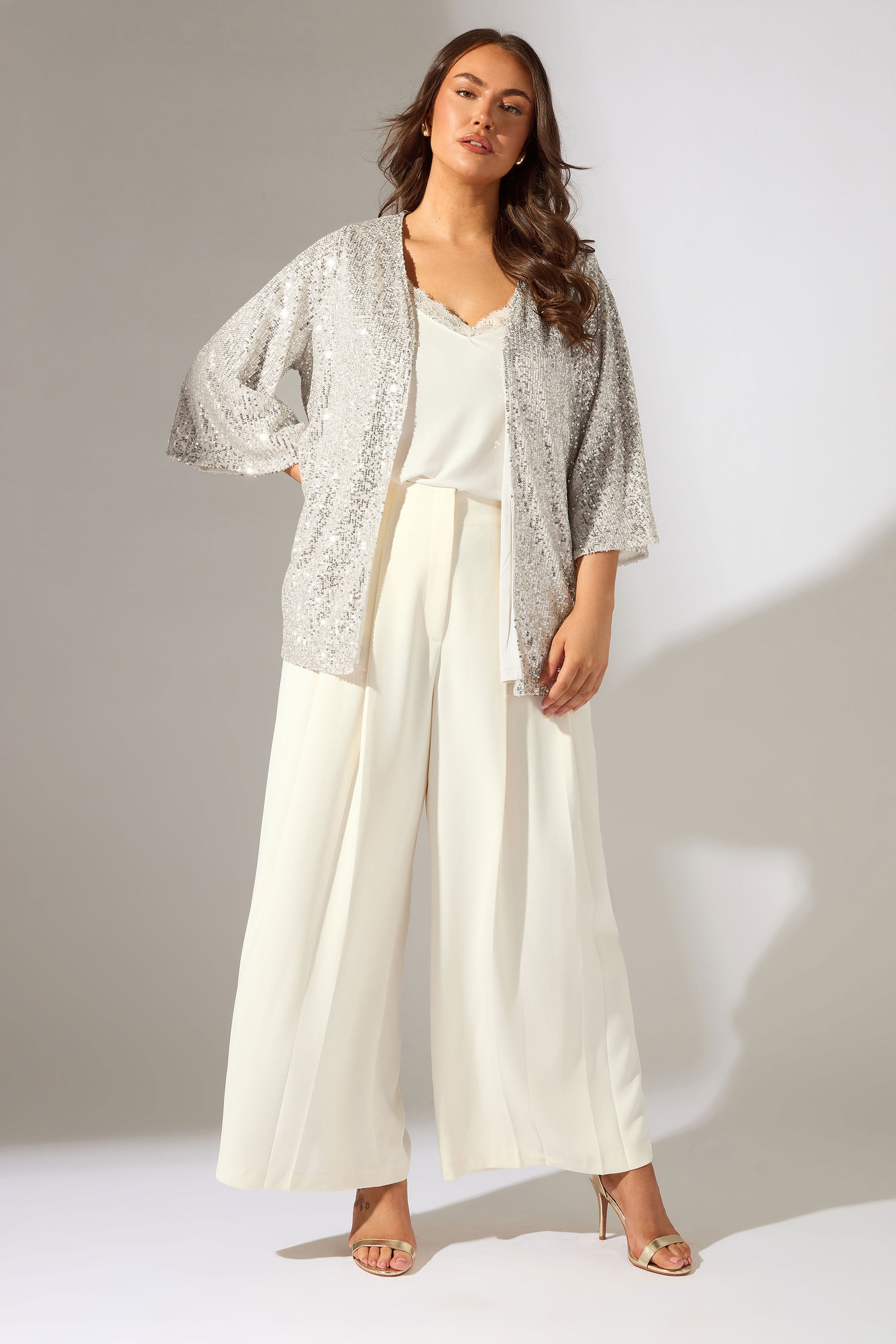 EVANS Plus Size Champagne Gold Sequin Embellished Kimono | Evans  1