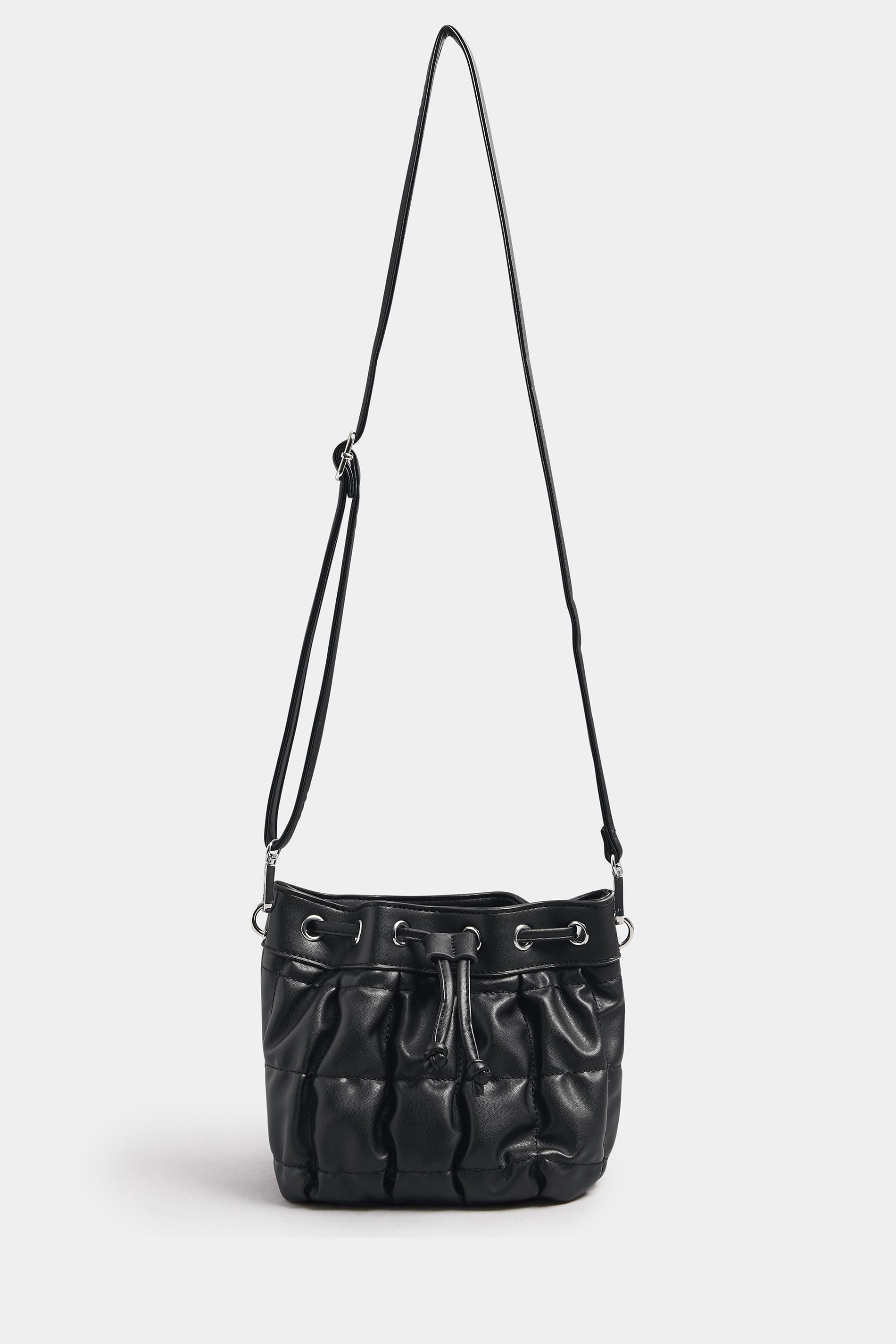 Black Faux Leather Quilted Bucket Bag | Yours Clothing 3