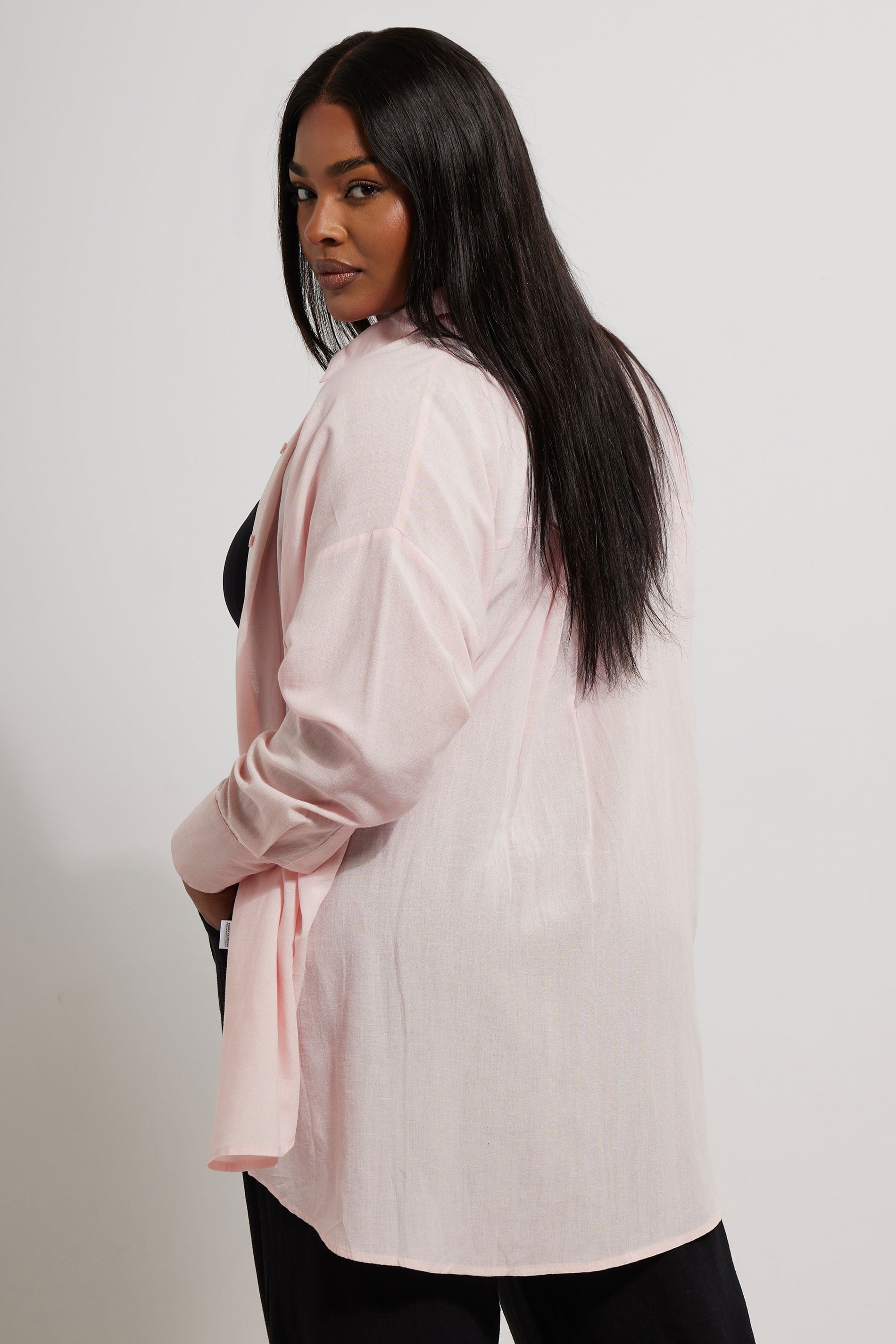 YOURS Plus Size Light Pink Linen Shirt | Yours Clothing 4