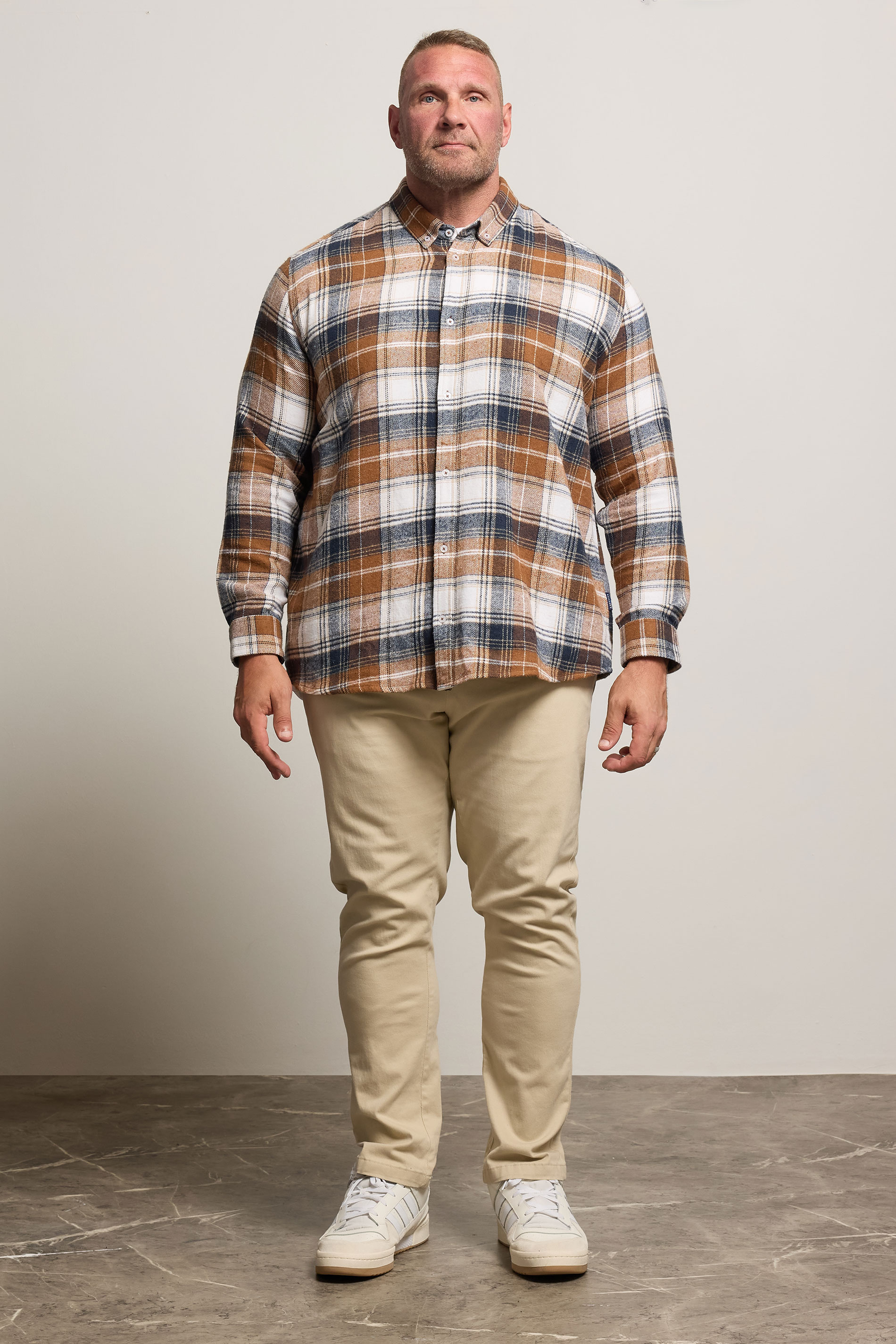 BadRhino Big & Tall Tan Brown & Navy Blue Brushed Checked Shirt | BadRhino 4