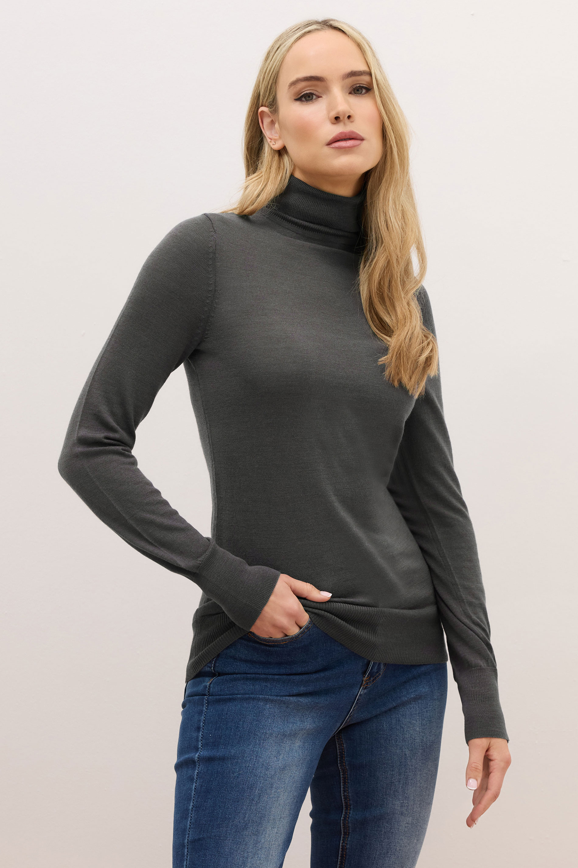 LTS PREMIUM Tall Dark Grey Merino Wool Roll Neck Jumper | Long Tall Sally 3
