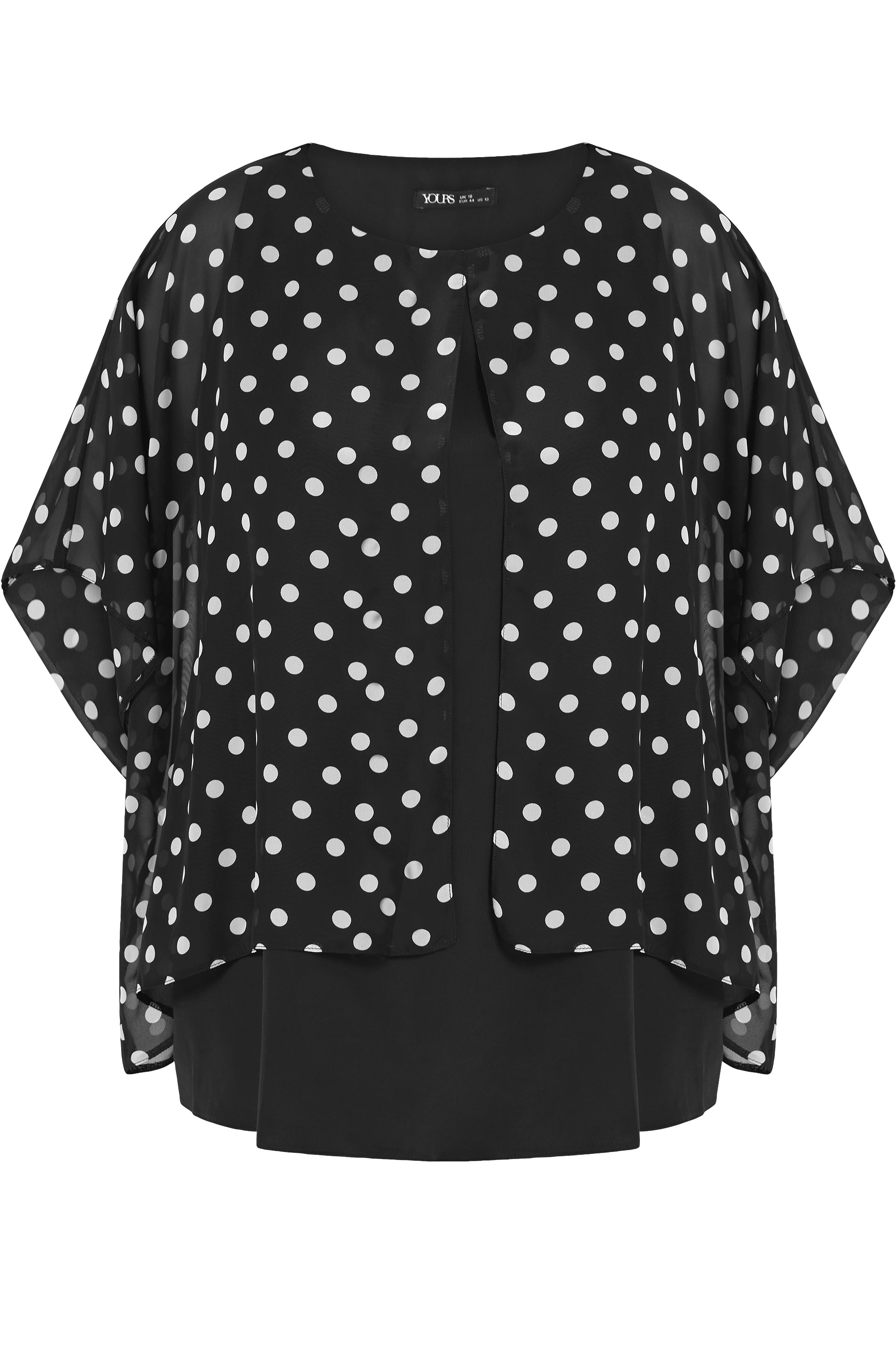 YOURS Plus Size Black Polka Dot Double Layer Top | Yours Clothing 5