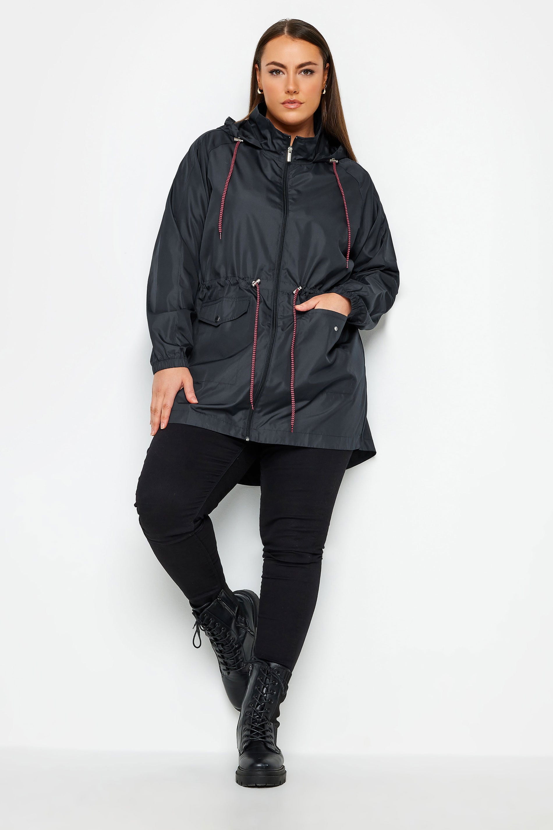 YOURS Plus Size Navy Blue Drawstring Lightweight Parka Jacket | Yours Clothing 1