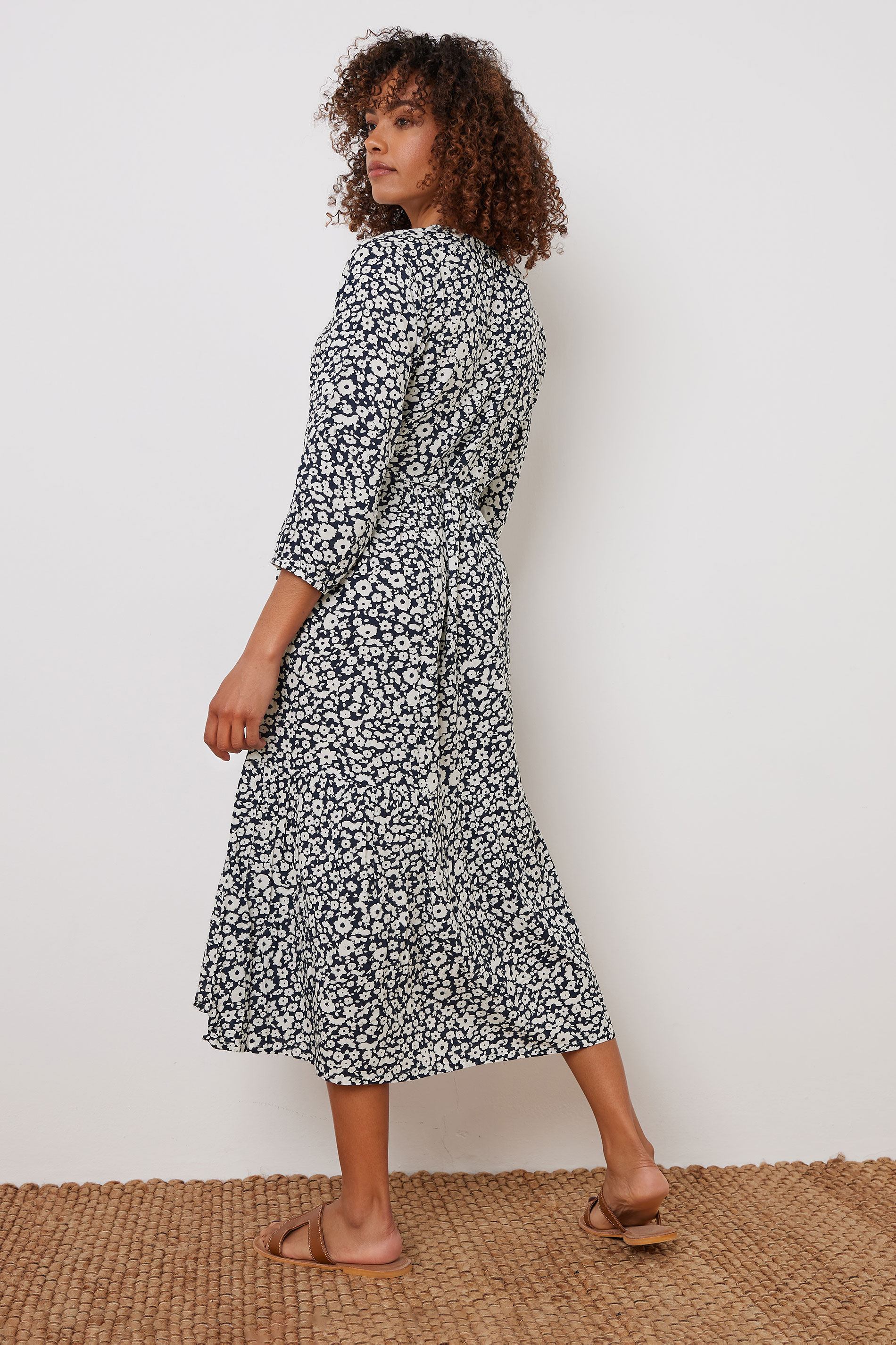 M&Co Navy Blue Floral Print Tiered Midi Dress | M&Co 5