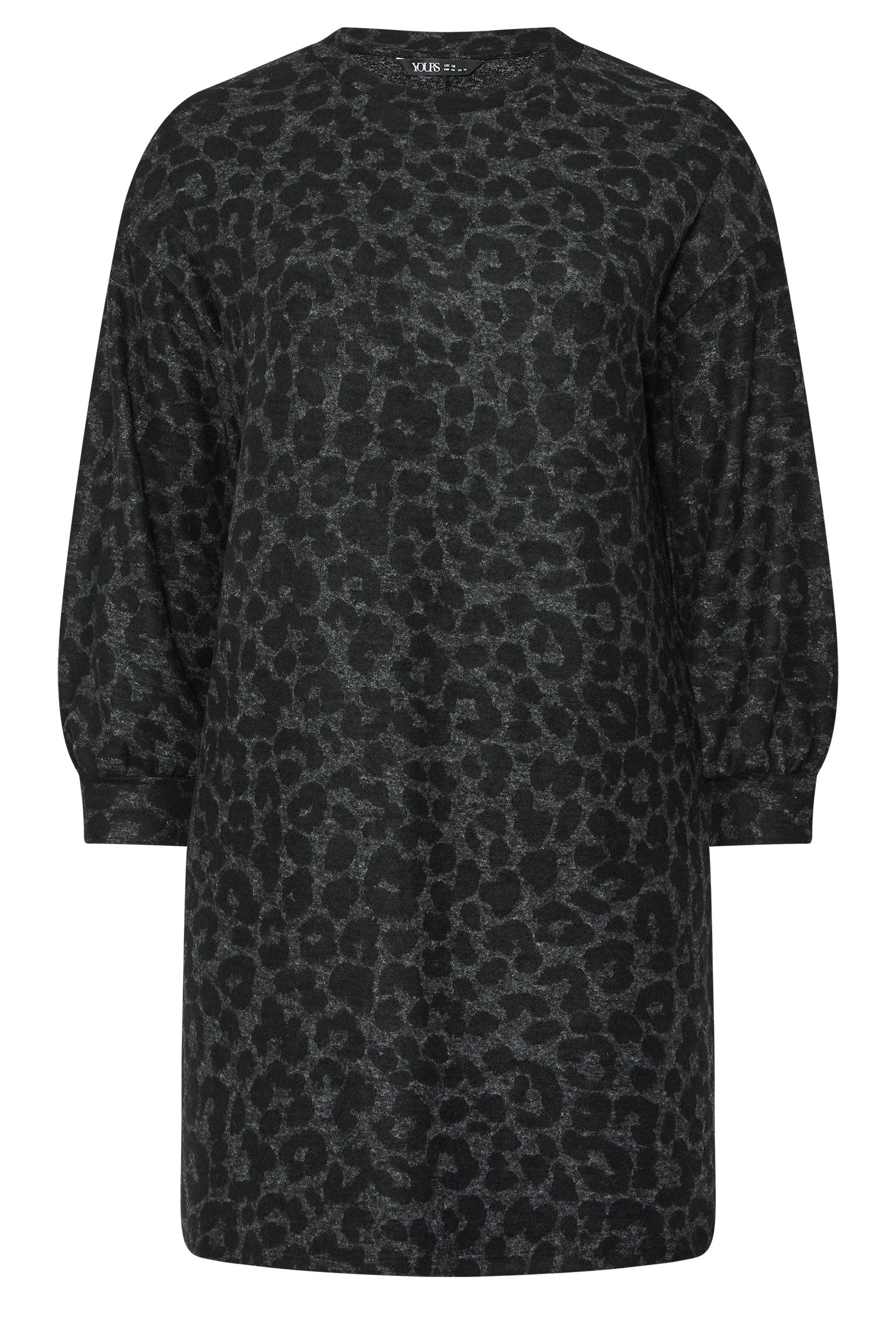 YOURS Plus Size Grey Leopard Soft Touch Jumper Dress | Yours Clothing 5