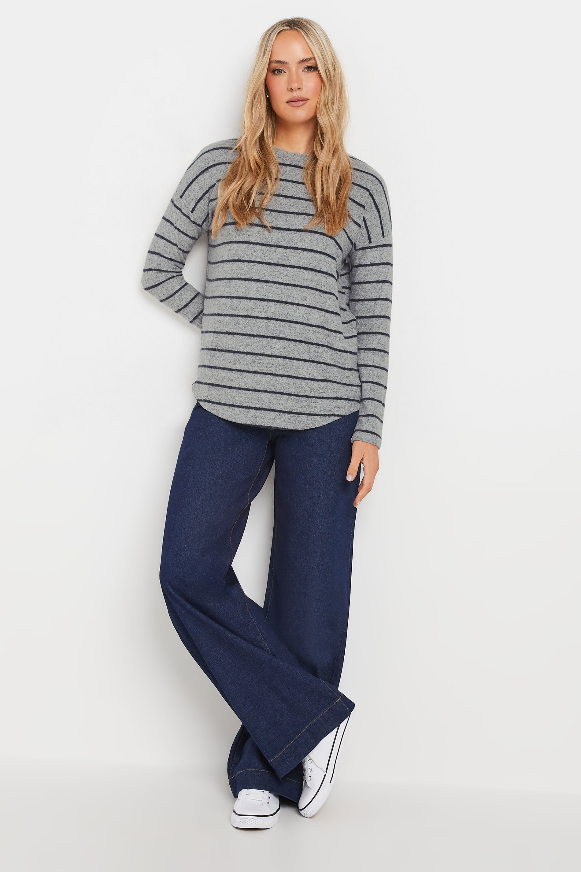 LTS Tall Women's Grey Stripe Soft Touch Top | Long Tall Sally 1