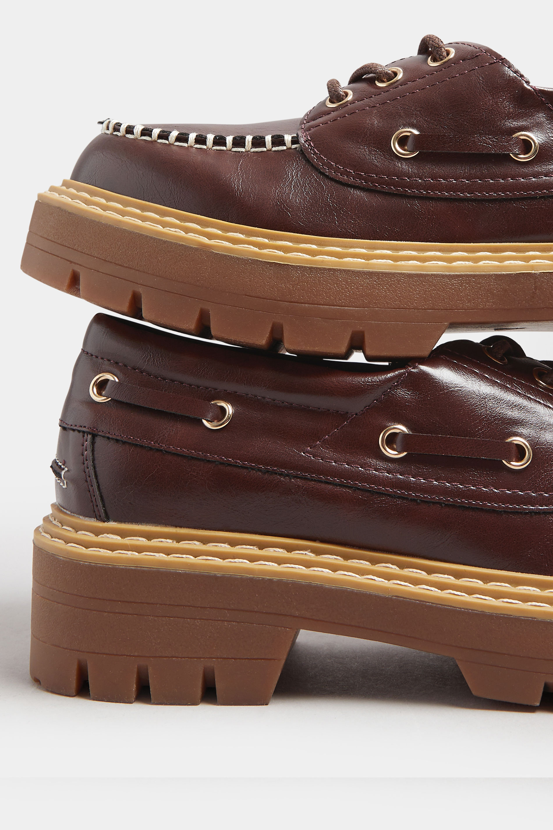 Brown Chunky Lace Up Boat Shoes In Extra Wide EEE Fit | Yours Clothing 6