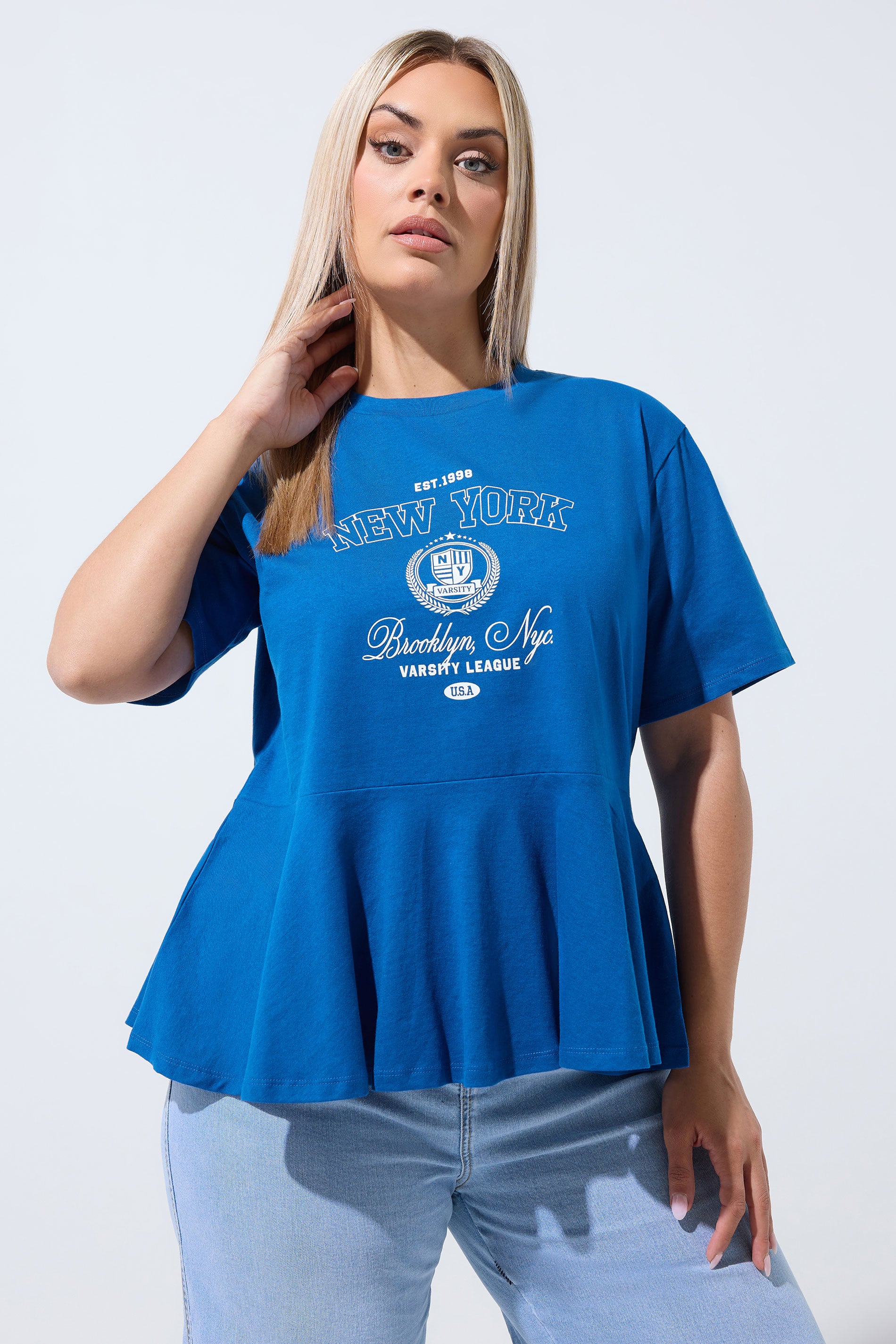 LIMITED COLLECTION Plus Size Blue New York Sporty Peplum Top 3