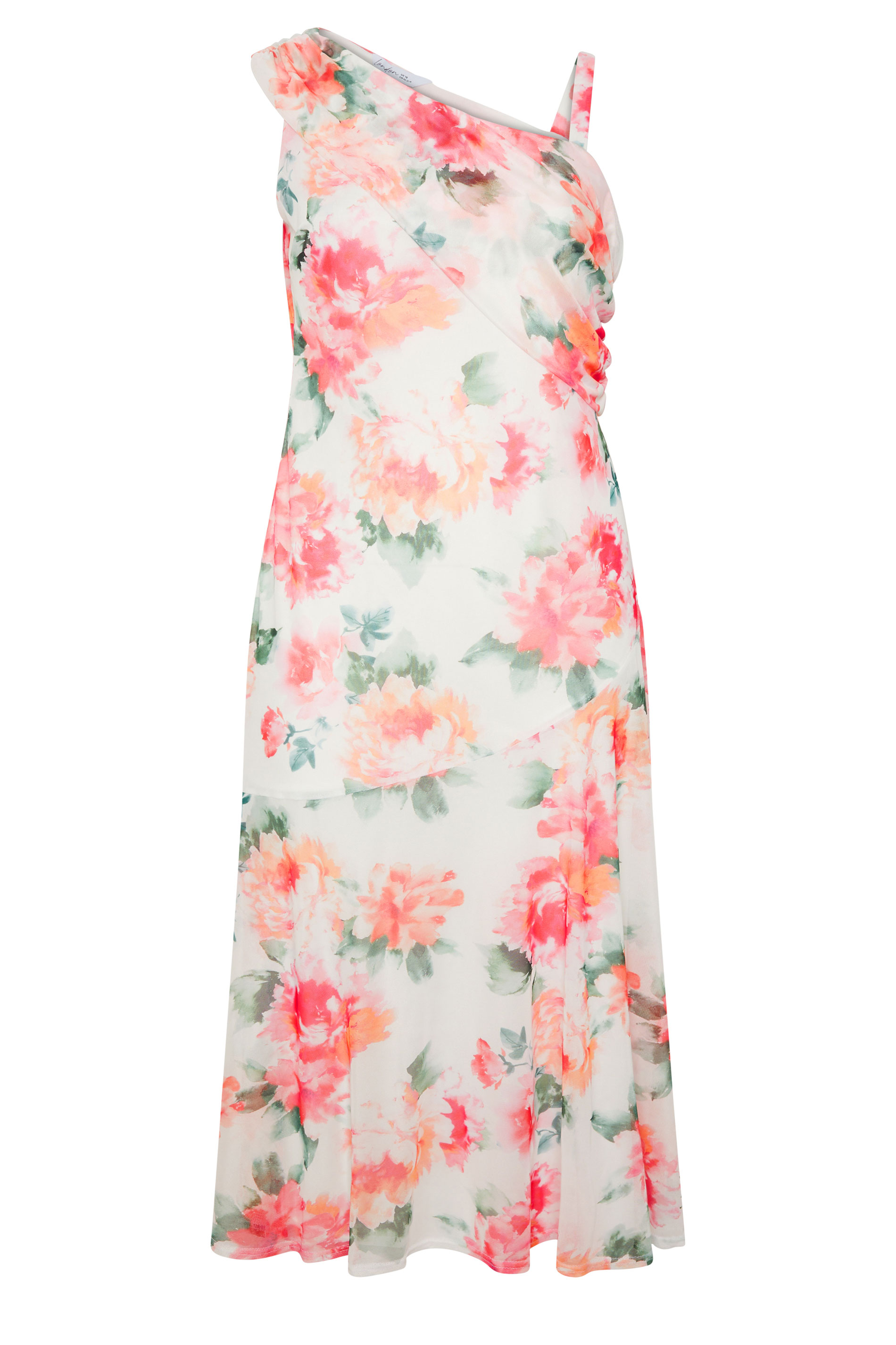 YOURS LONDON Plus Size White Floral Drape Shoulder Dress | Yours Clothing 5