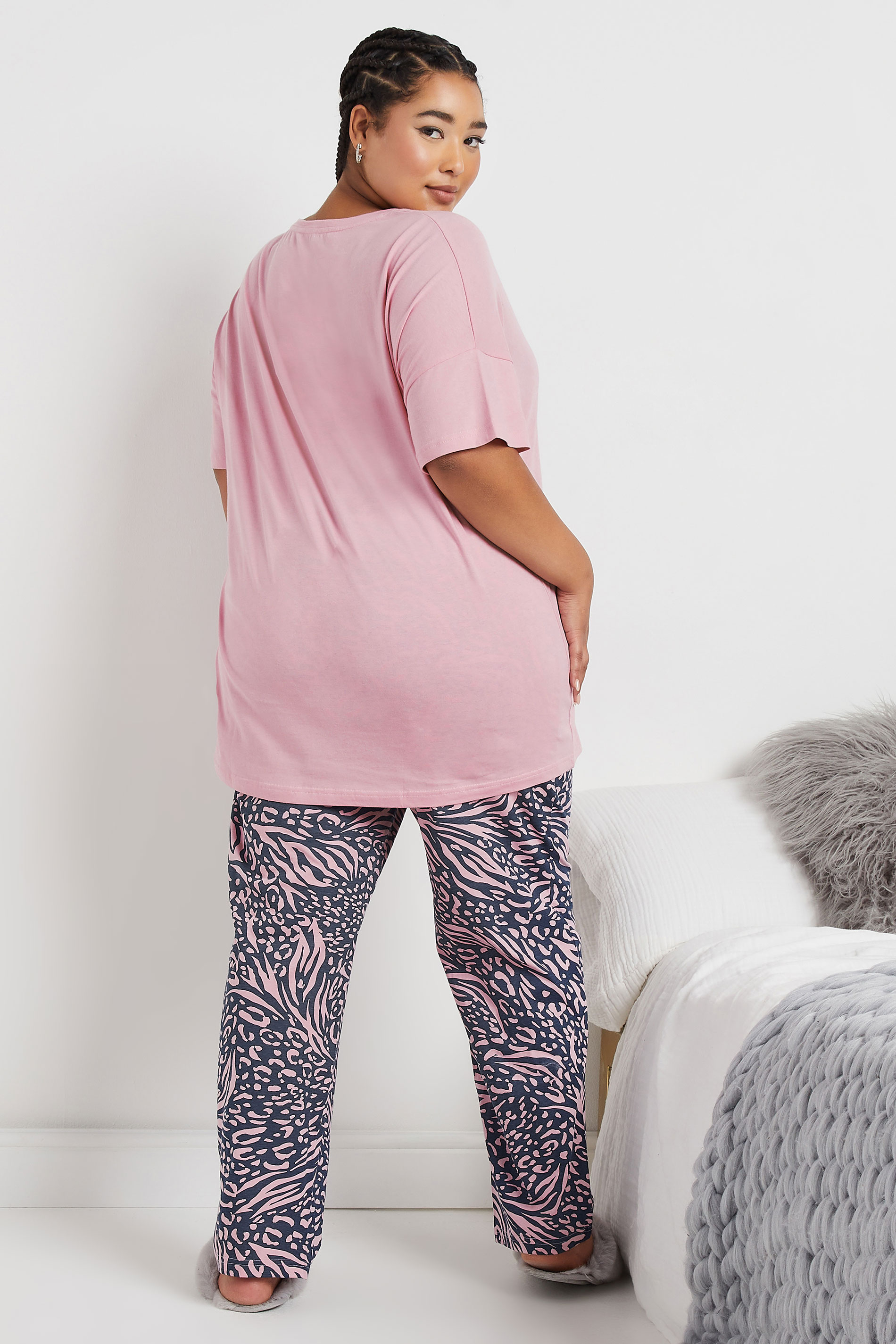 YOURS Plus Size Pink 'Believe' Leopard Print Pyjama Set | Yours Clothing 3