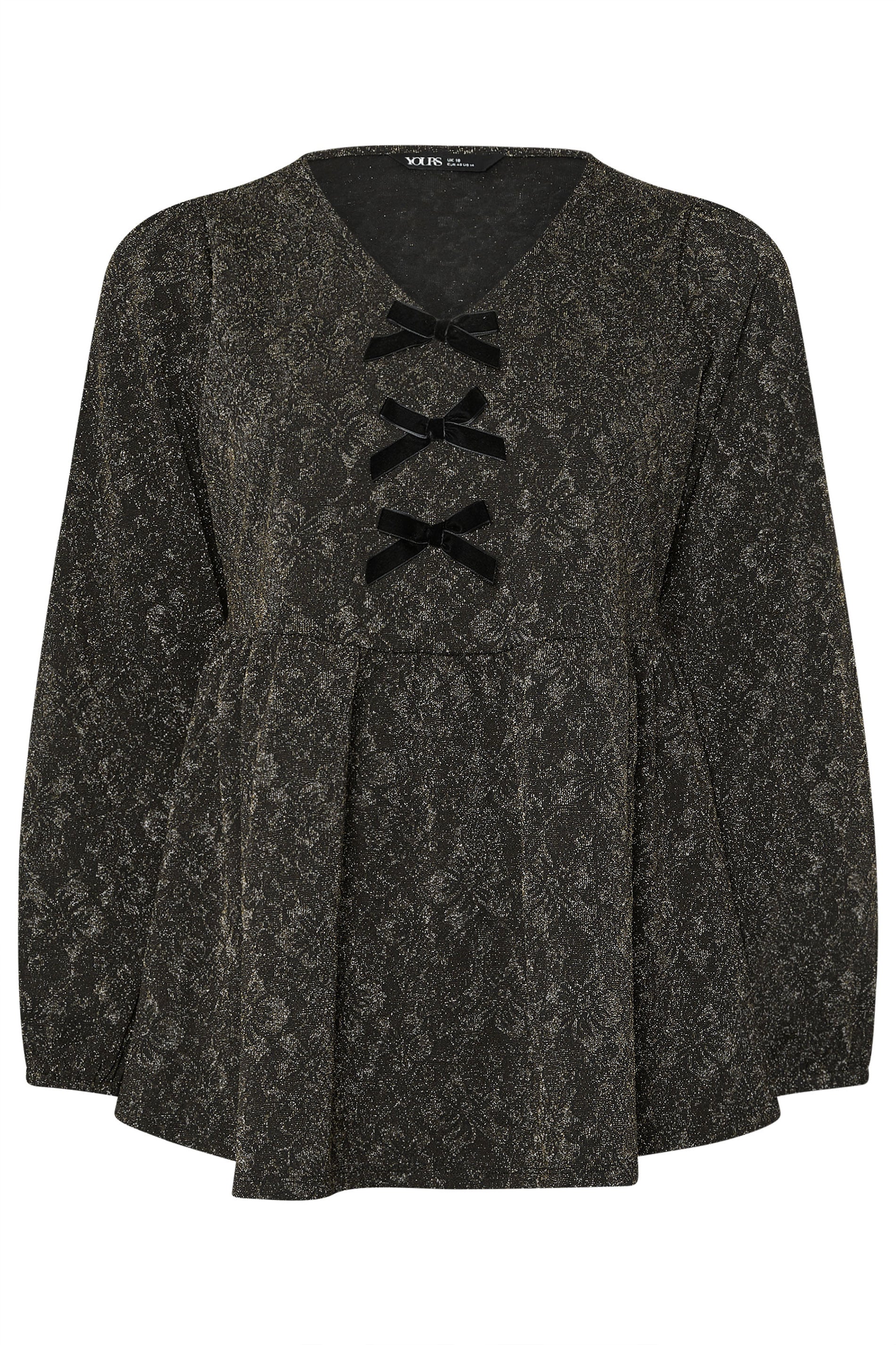 YOURS Plus Size Gold Floral Jacquard Bow Front Top | Yours Clothing 6