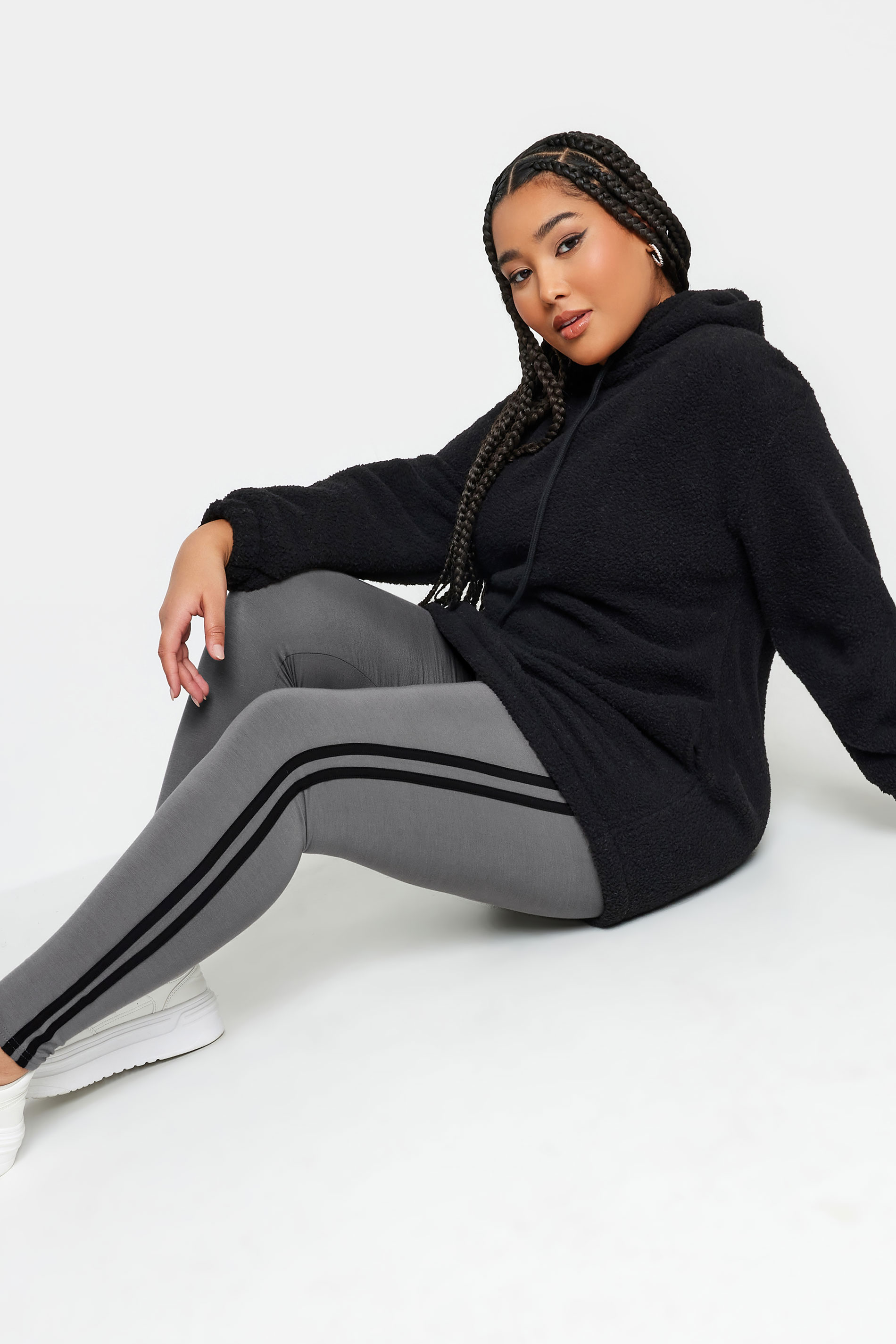 YOURS Plus Size Grey Side Stripe Leggings | Yours Clothing 1