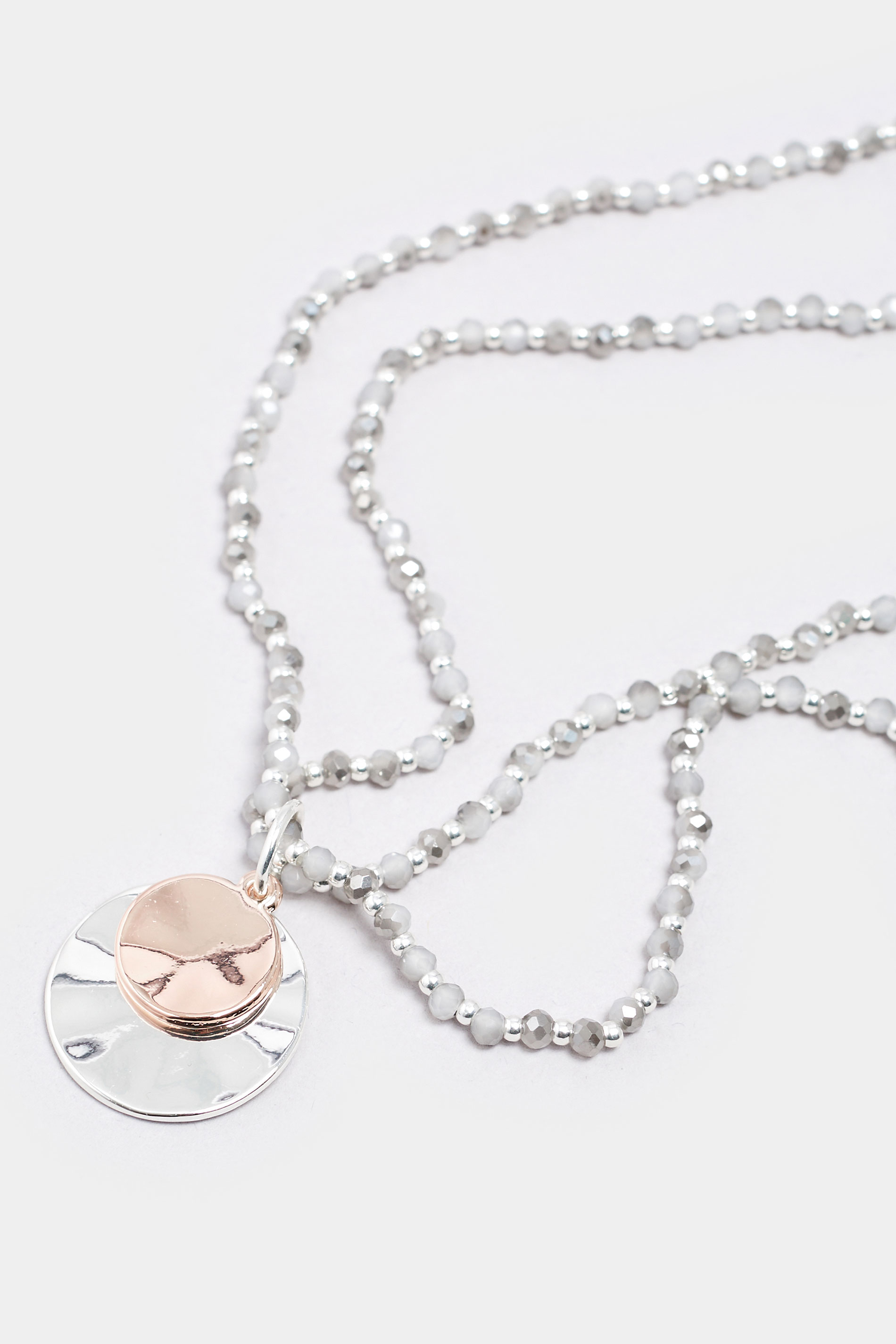 Silver Tone Double Beaded Chain Pendant Necklace | Yours Clothing 2