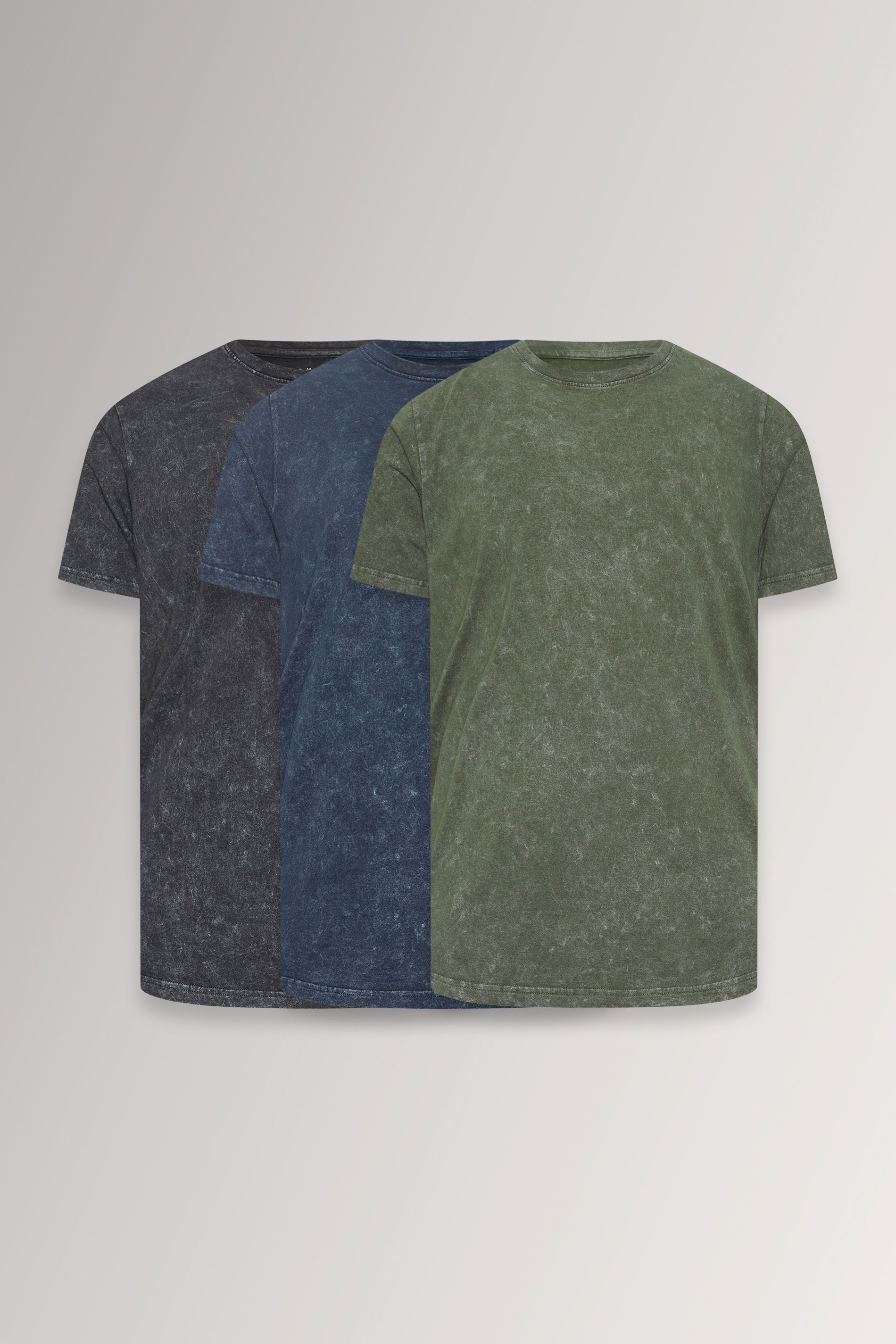 BadRhino Big & Tall 3 PACK Khaki & Navy Acid Wash T-Shirts | BadRhino 3