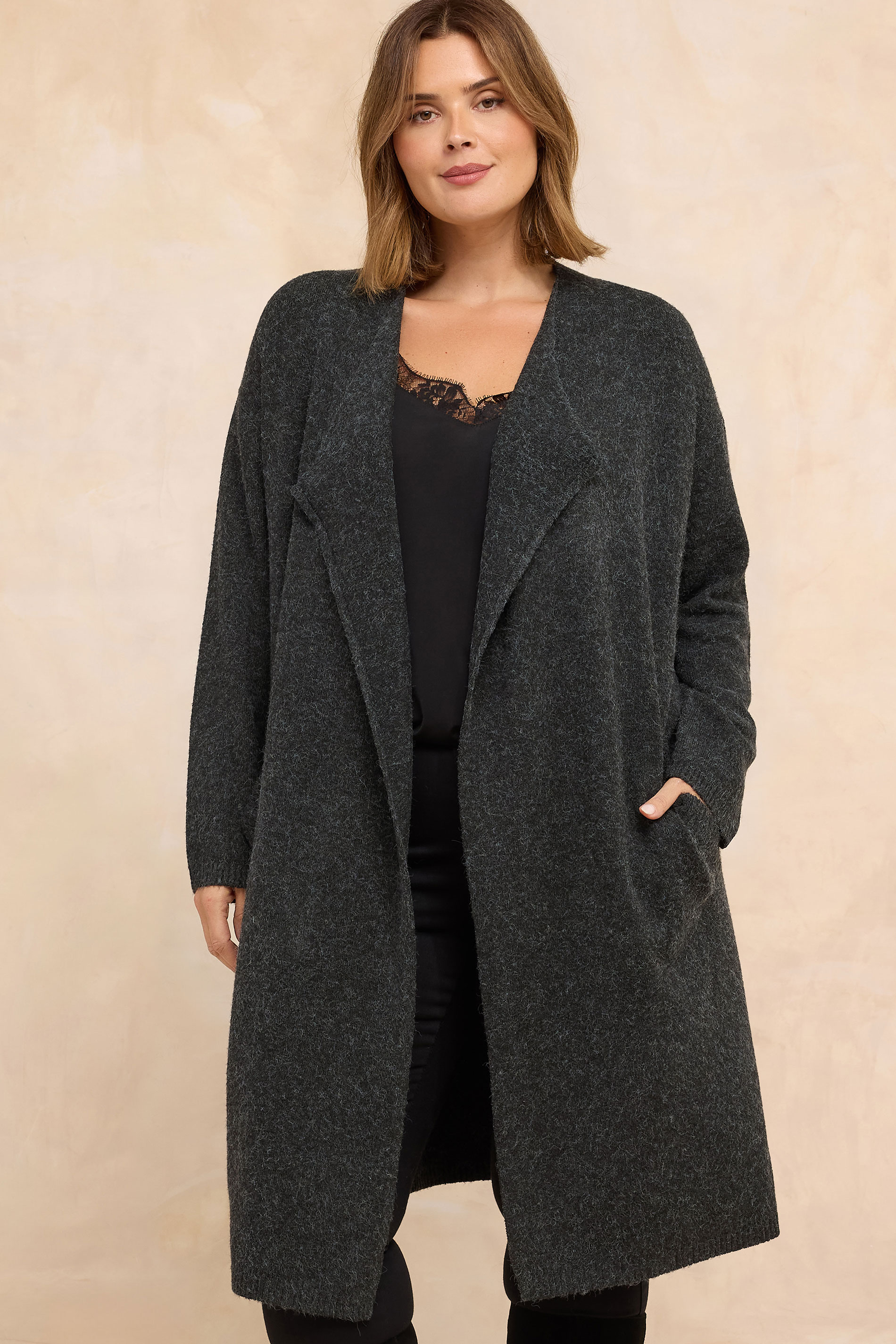 Evans Women's Grey Plus Charcoal Waterfall Cardigan Size 30-32