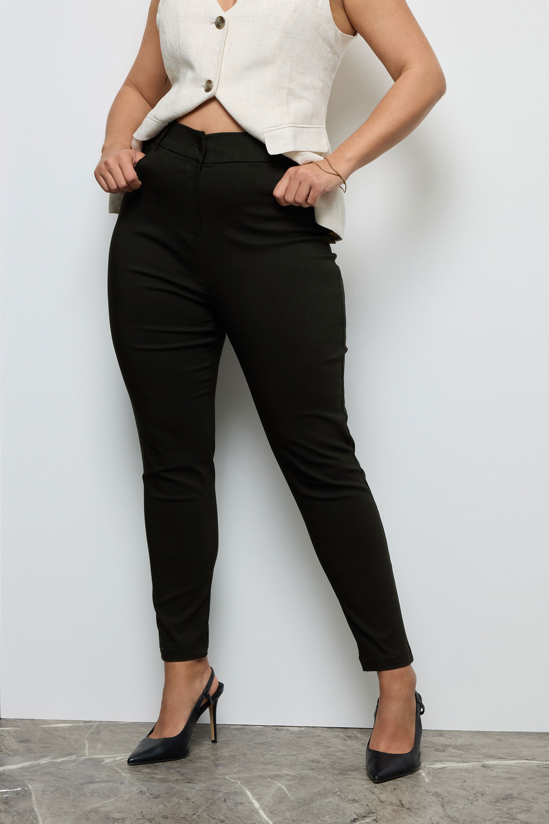 Curve Plus Size Black Bengaline Slim Leg Trousers 3
