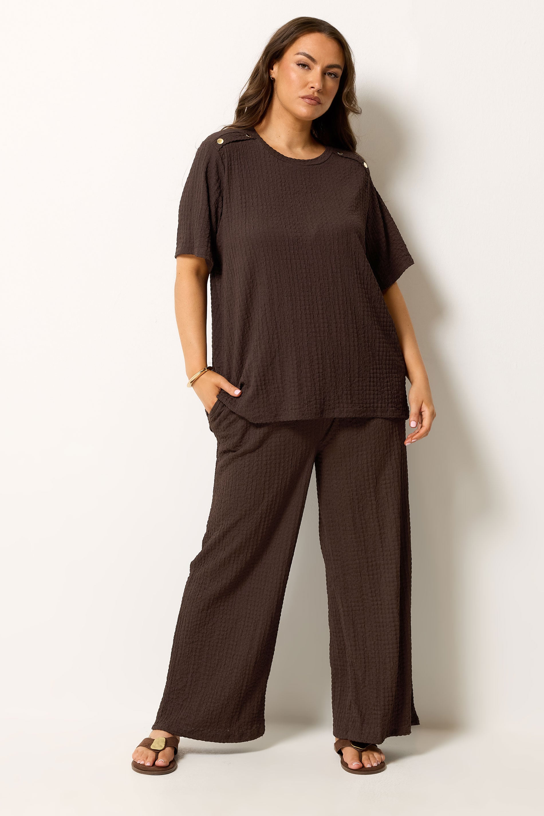 YOURS Plus Size Chocolate Brown Bubble Texture Top | Yours Clothing 1