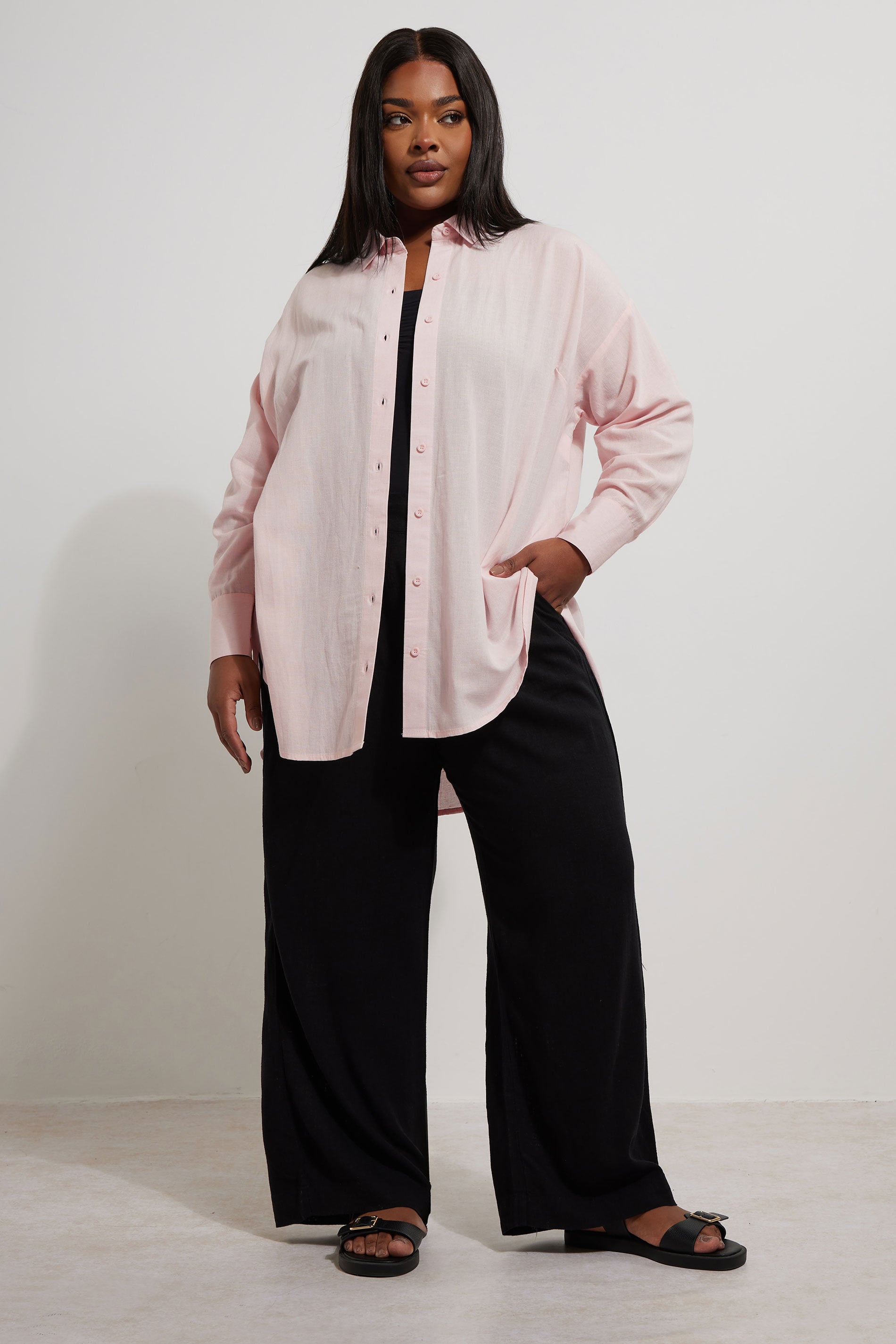 YOURS Plus Size Light Pink Linen Shirt | Yours Clothing 2