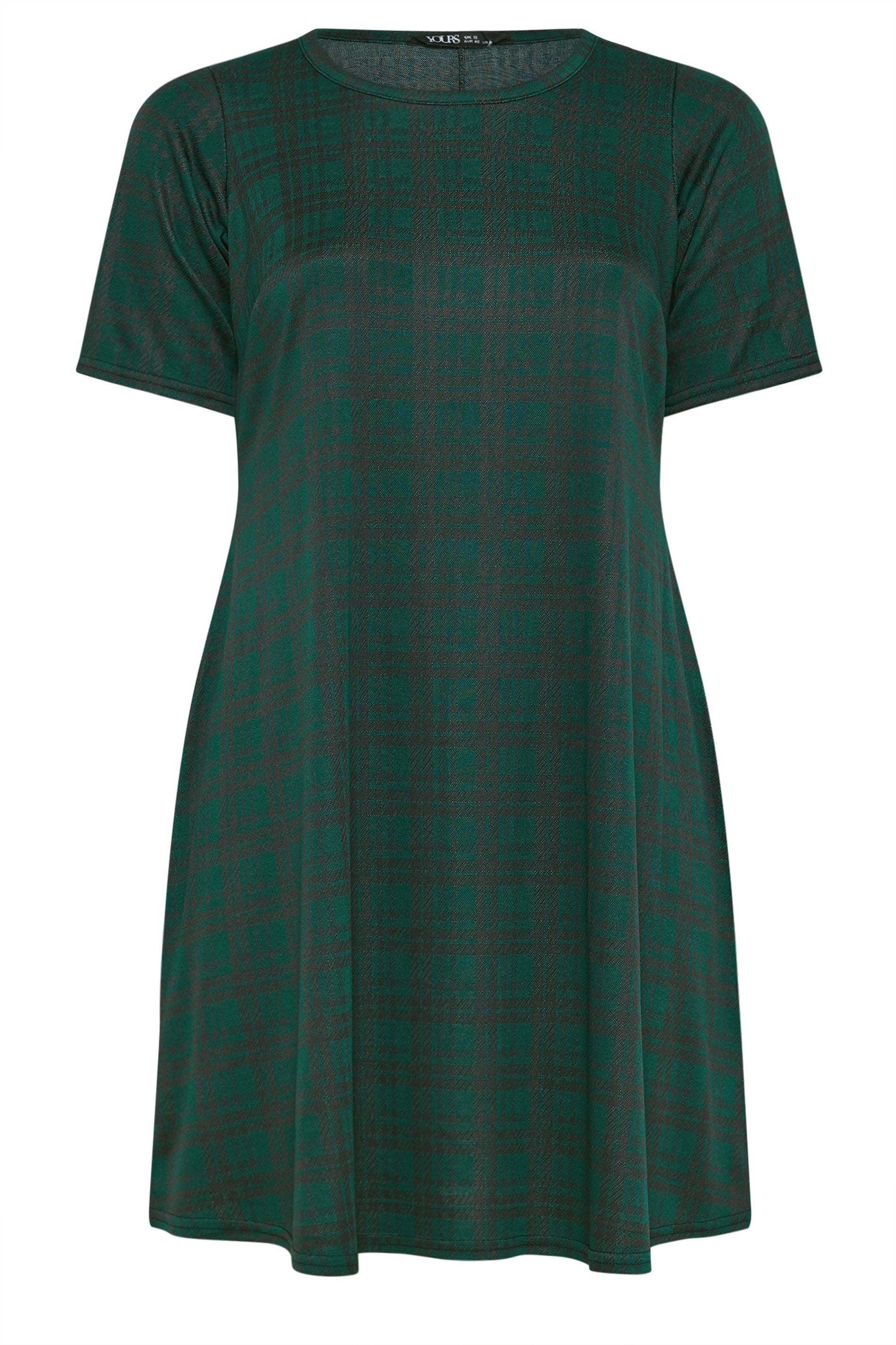YOURS Plus Size Green Check Mini Dress | Yours Clothing 5