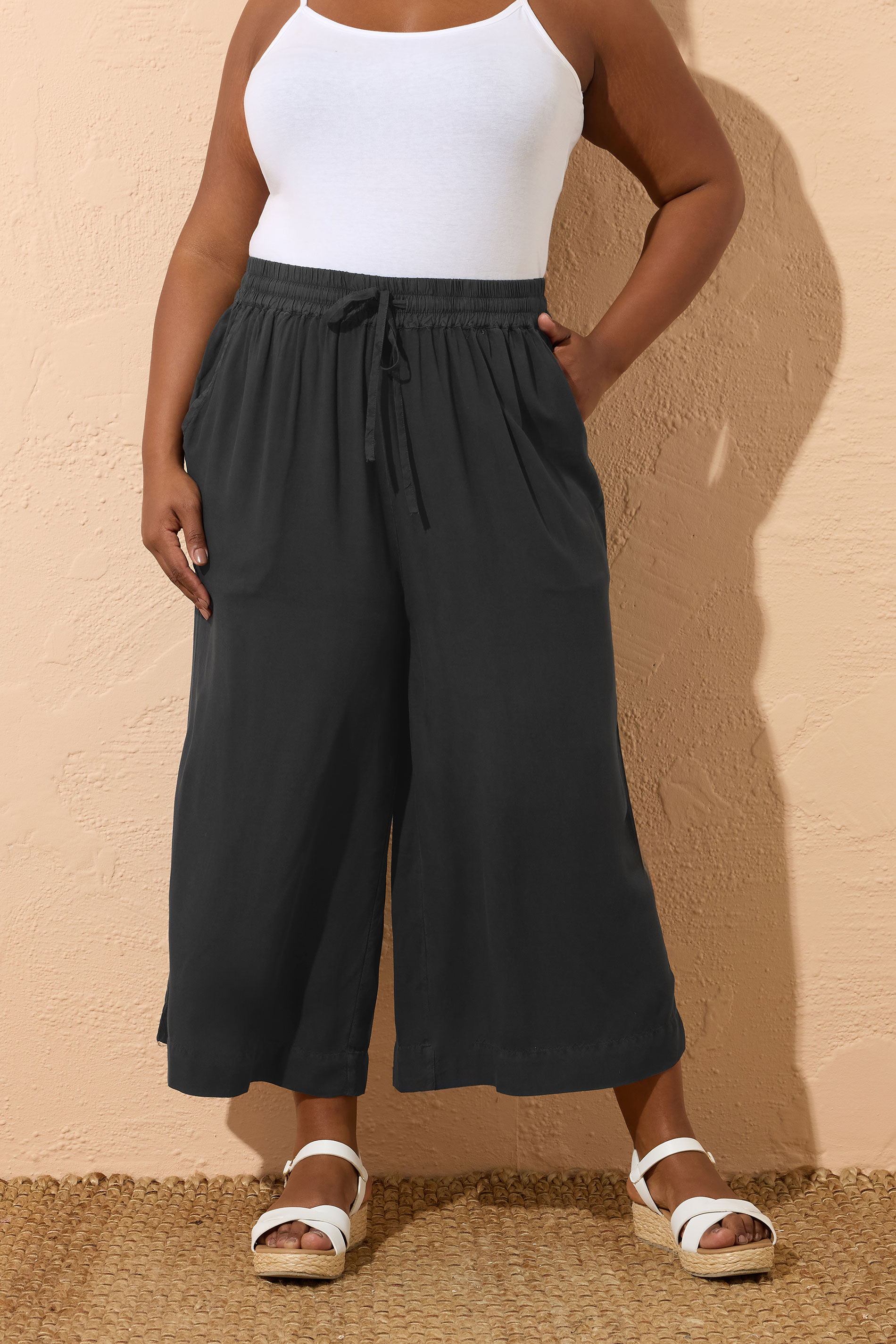 YOURS Plus Size Black Chambray Culottes | Yours Clothing 3