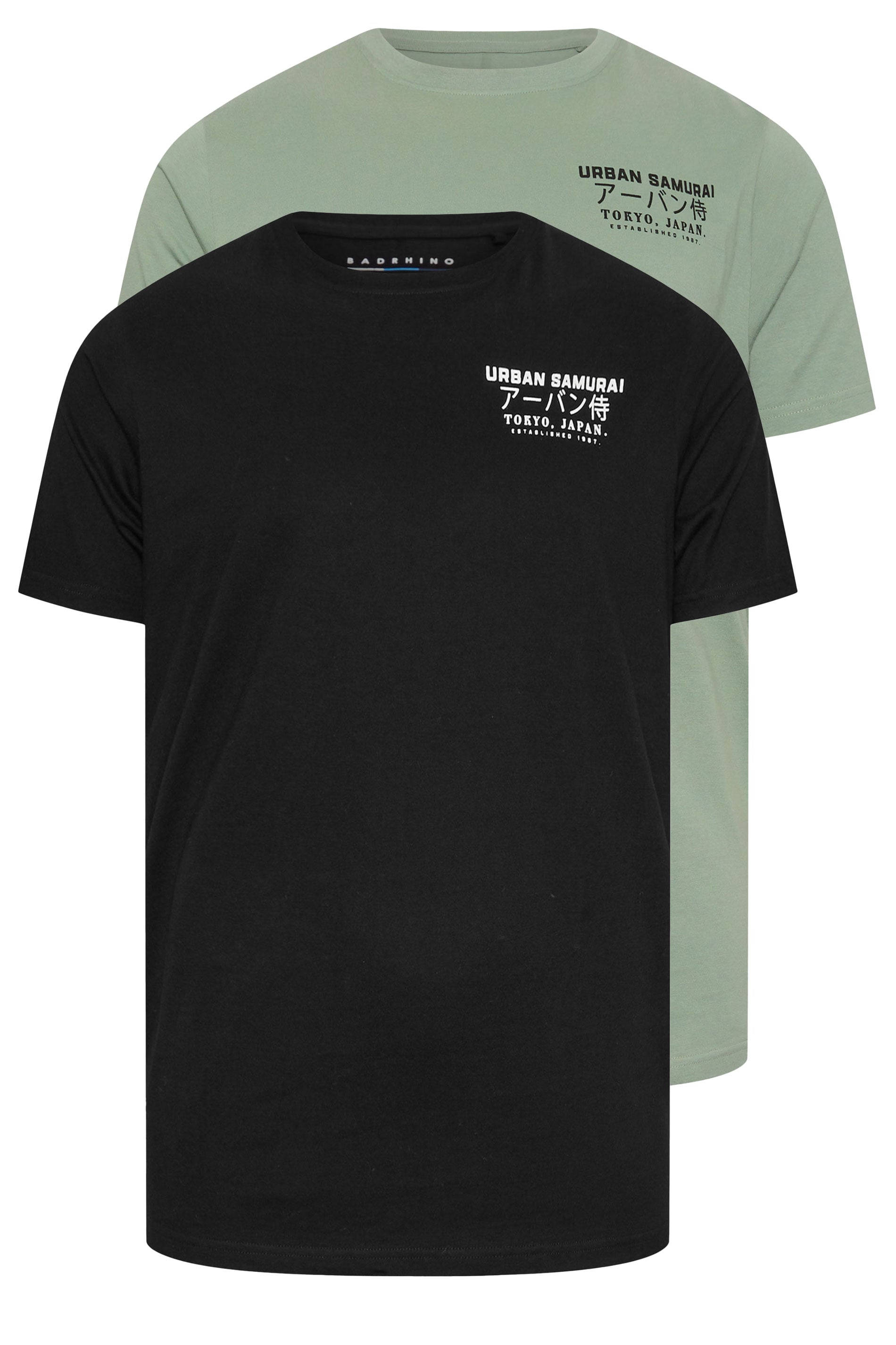 BadRhino Big & Tall 2 PACK Black & Sage Green 'Urban Samurai' T-Shirts | BadRhino 3