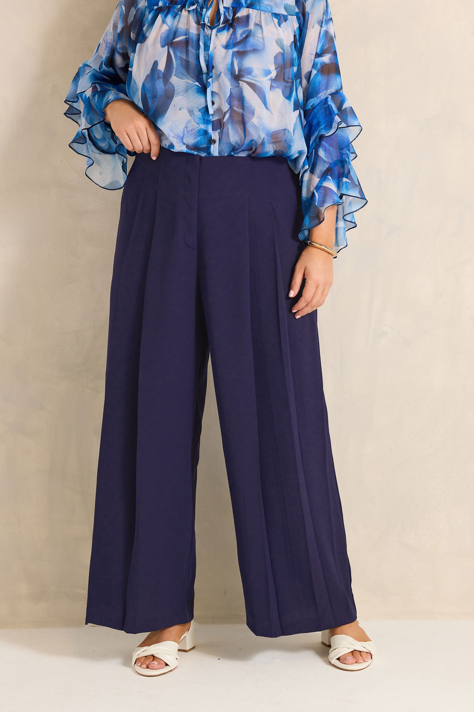 Evans Women's Blue Plus Navy Pleat Front Trousers Size 30-32