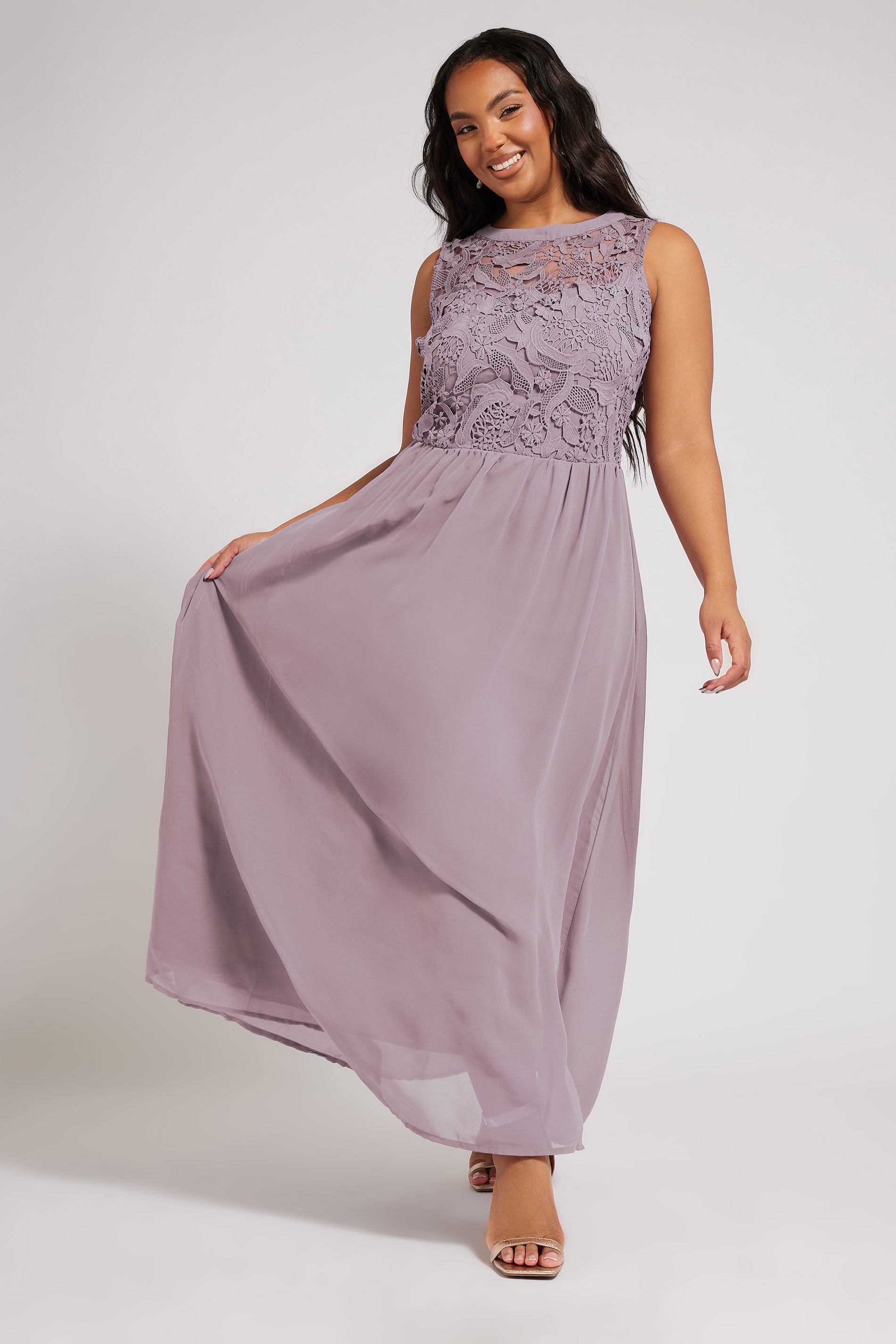 Plus Size YOURS LONDON Curve Purple Lace Front Chiffon Maxi Dress | Yours Clothing  3