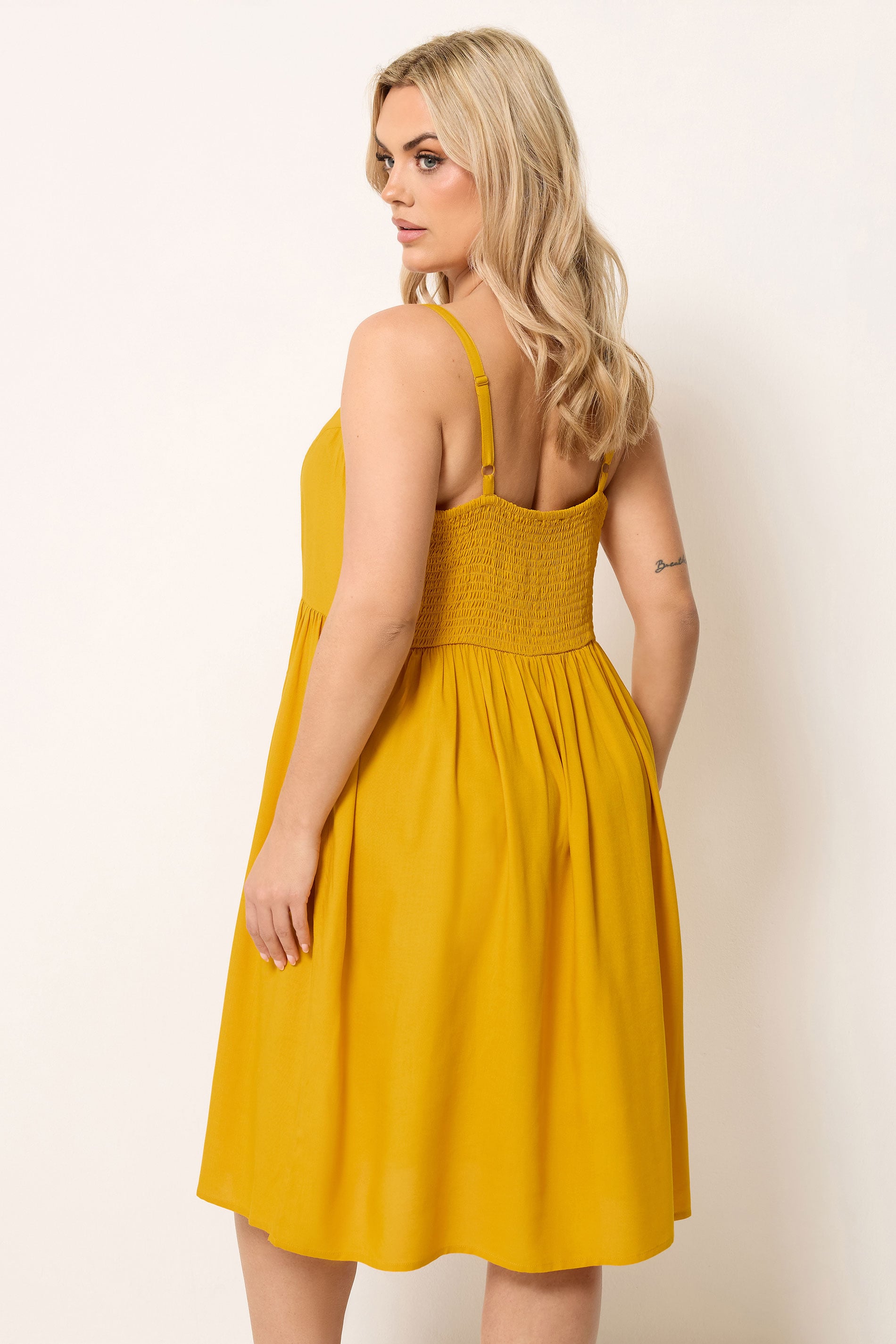 YOURS Plus Size Yellow Strappy Midi Sundress | Yours Clothing 4