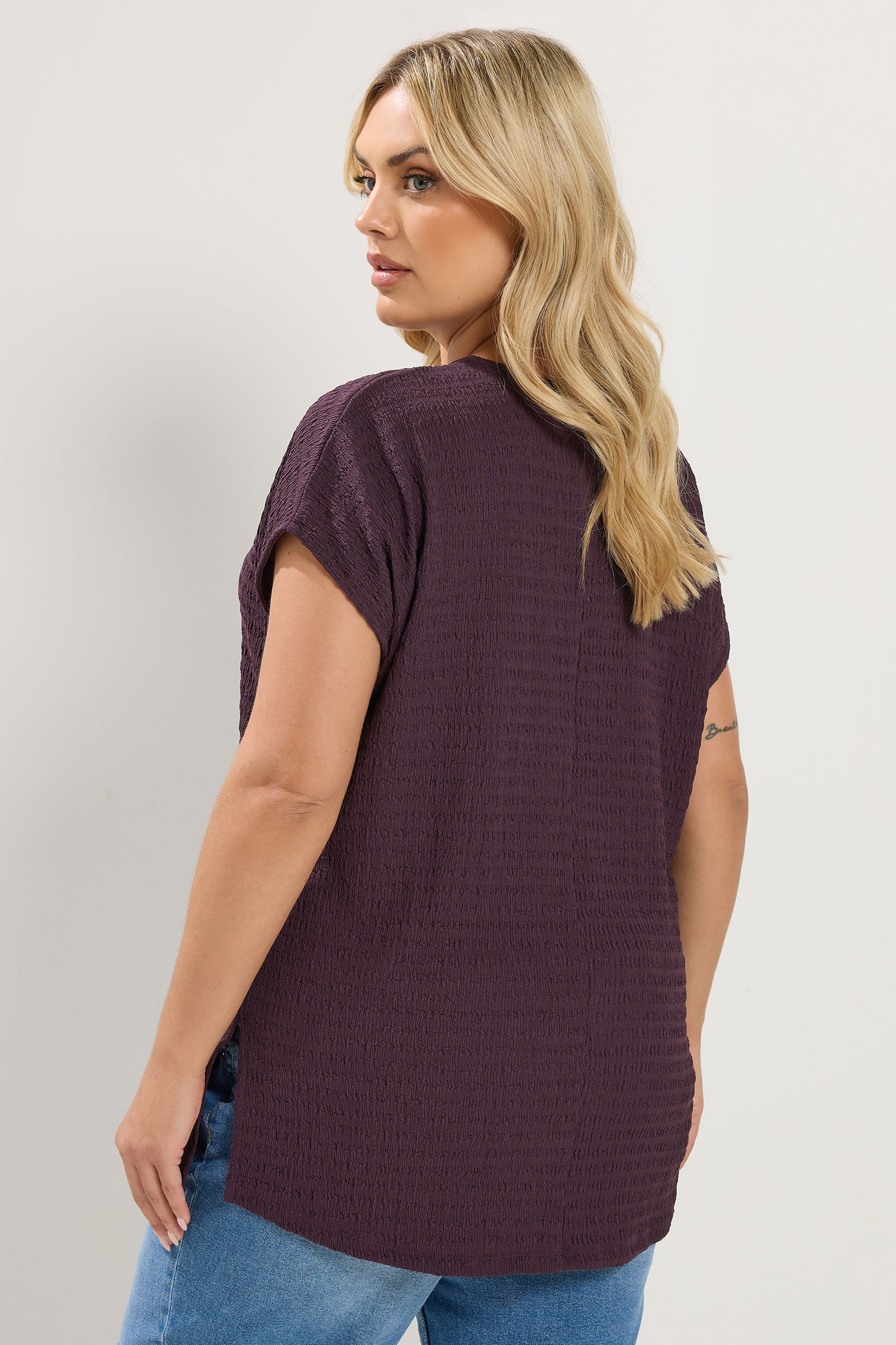 YOURS Plus Size Purple Textured T-Shirt | Yours Clothing 2