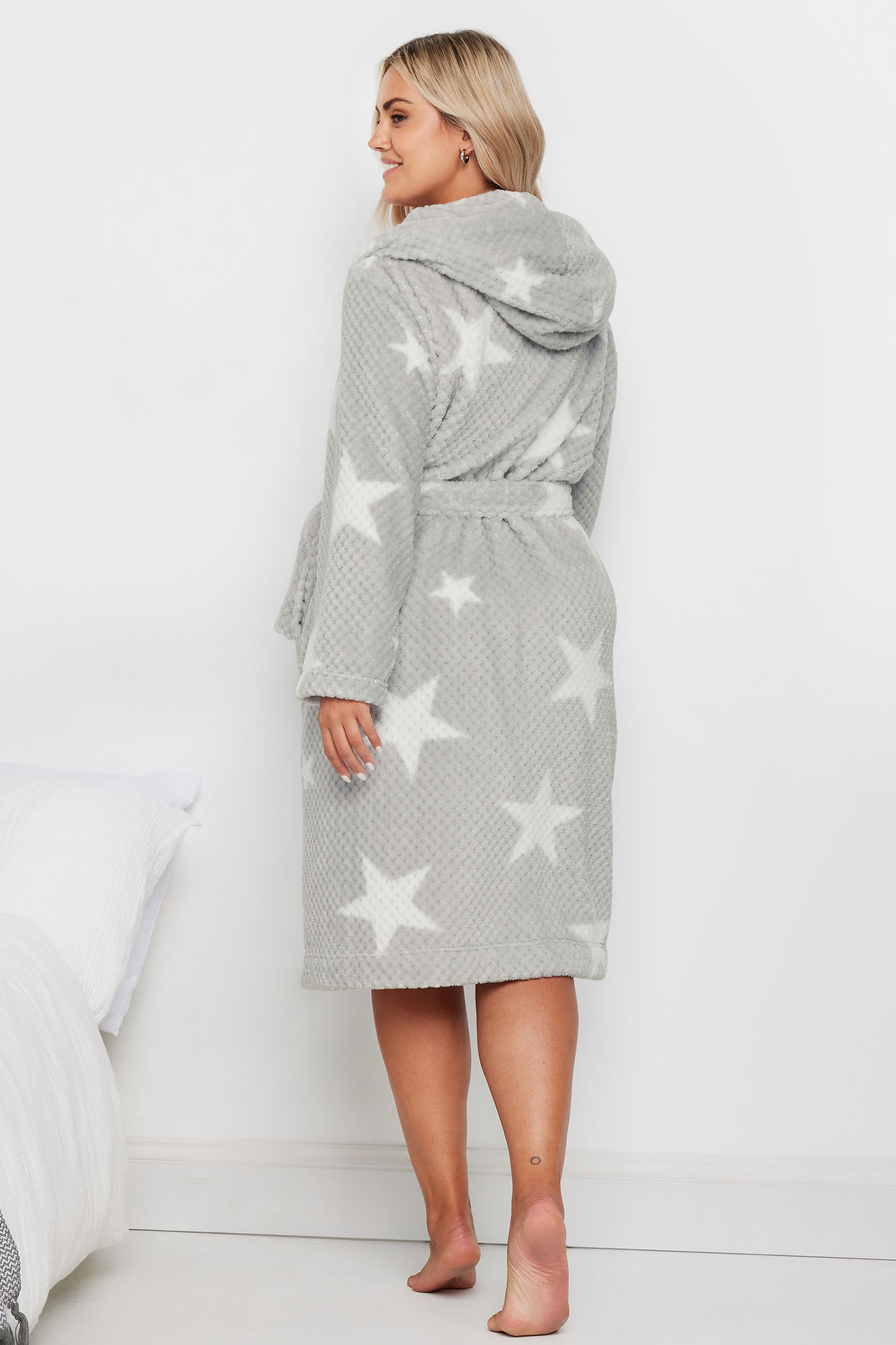 YOURS Plus Size Grey Star Honeycomb Dressing Gown | Yours Clothing 2