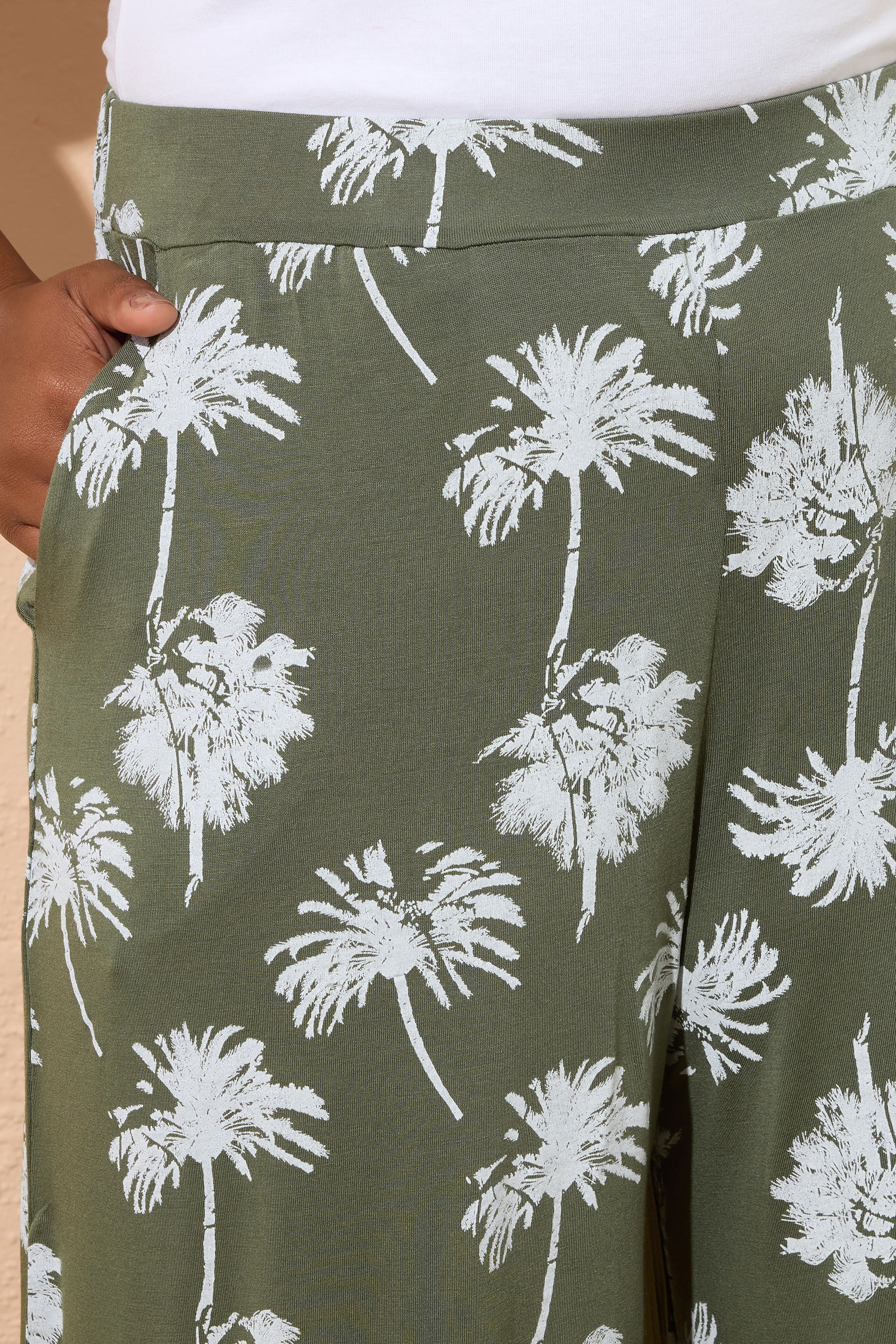 YOURS Plus Size Khaki Green Palm Tree Midaxi Culottes | Yours Clothing 4