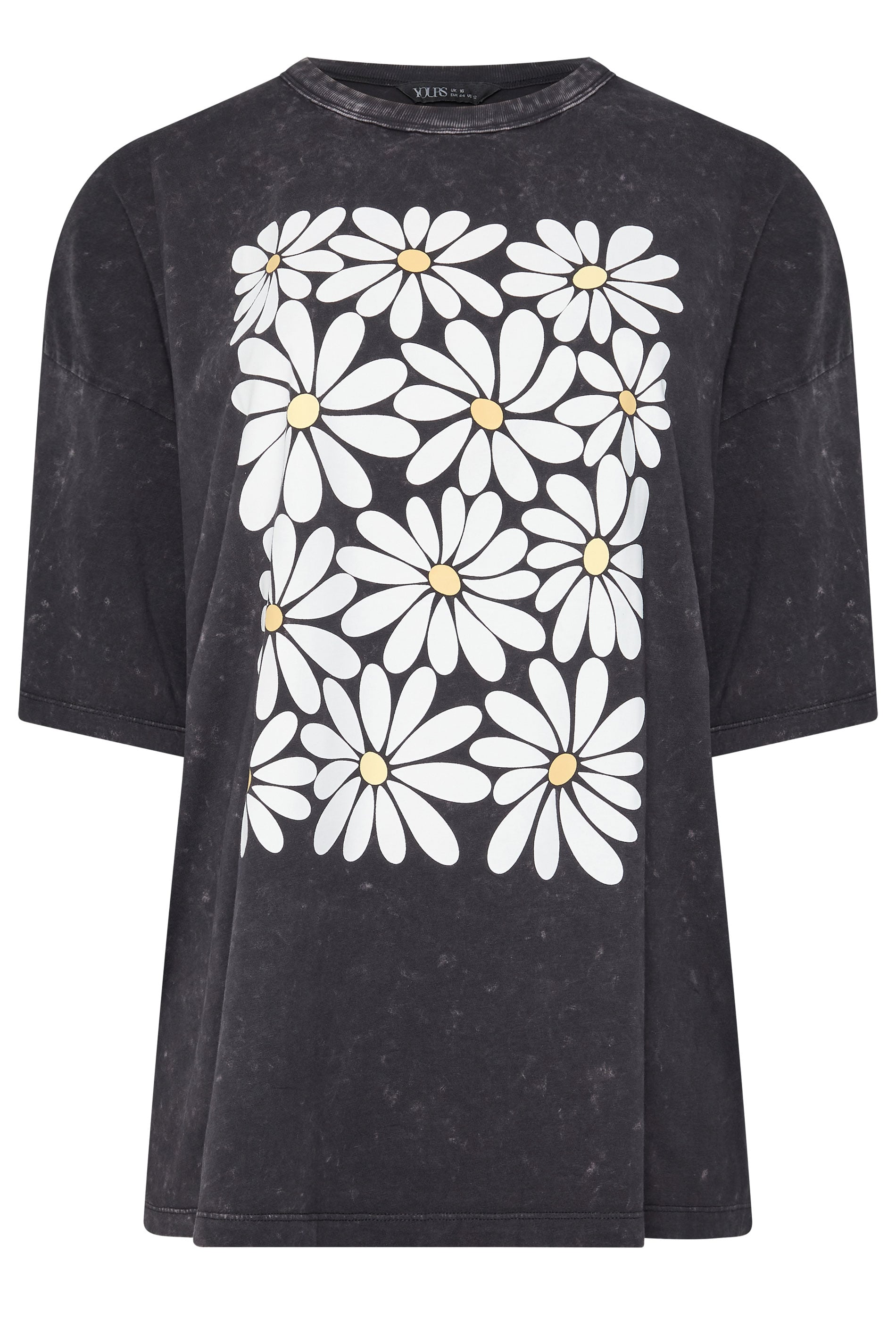 YOURS Plus Size Grey Acid Wash Boxy Daisy Print T-Shirt | Yours Clothing 1