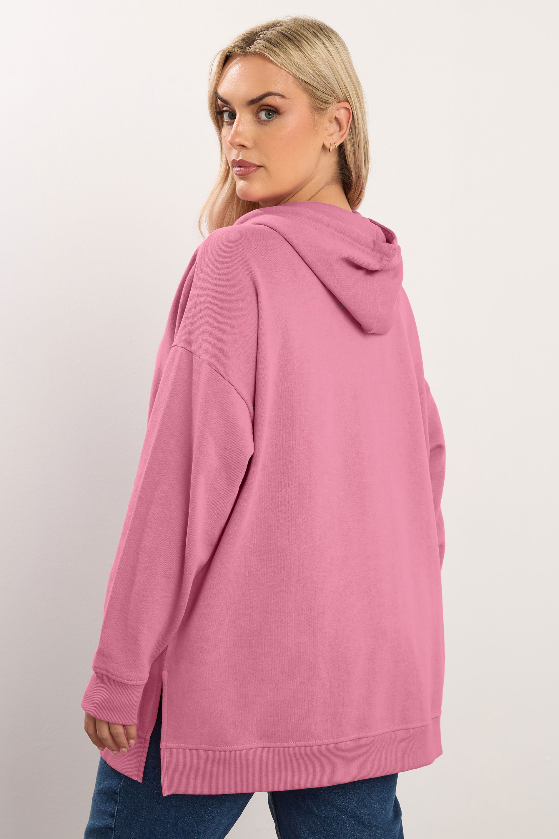 YOURS Plus Size Pink 'Brooklyn' Embroidered Slogan Hoodie | Yours Clothing 4