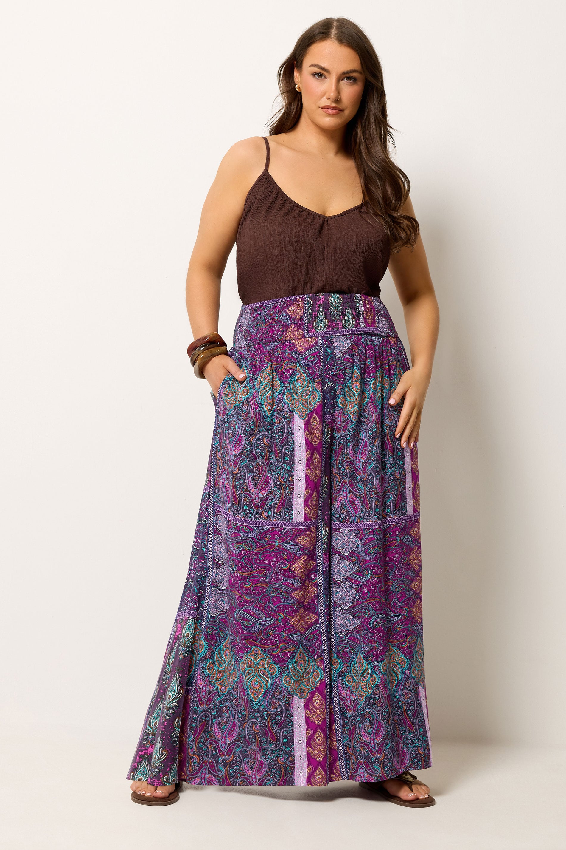 YOURS Plus Size Purple Paisley Shirred Waist Trousers | Yours Clothing 2