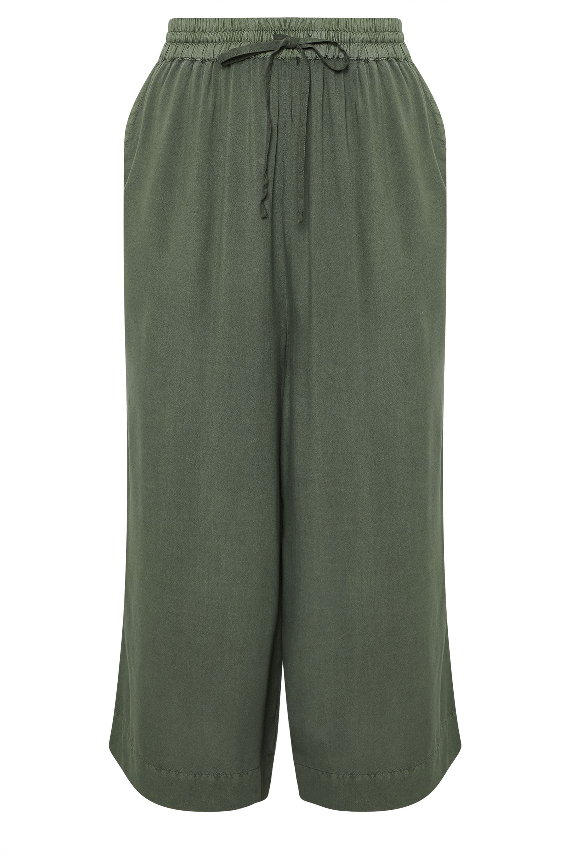 YOURS Plus Size Khaki Green Chambray Culottes | Yours Clothing 5
