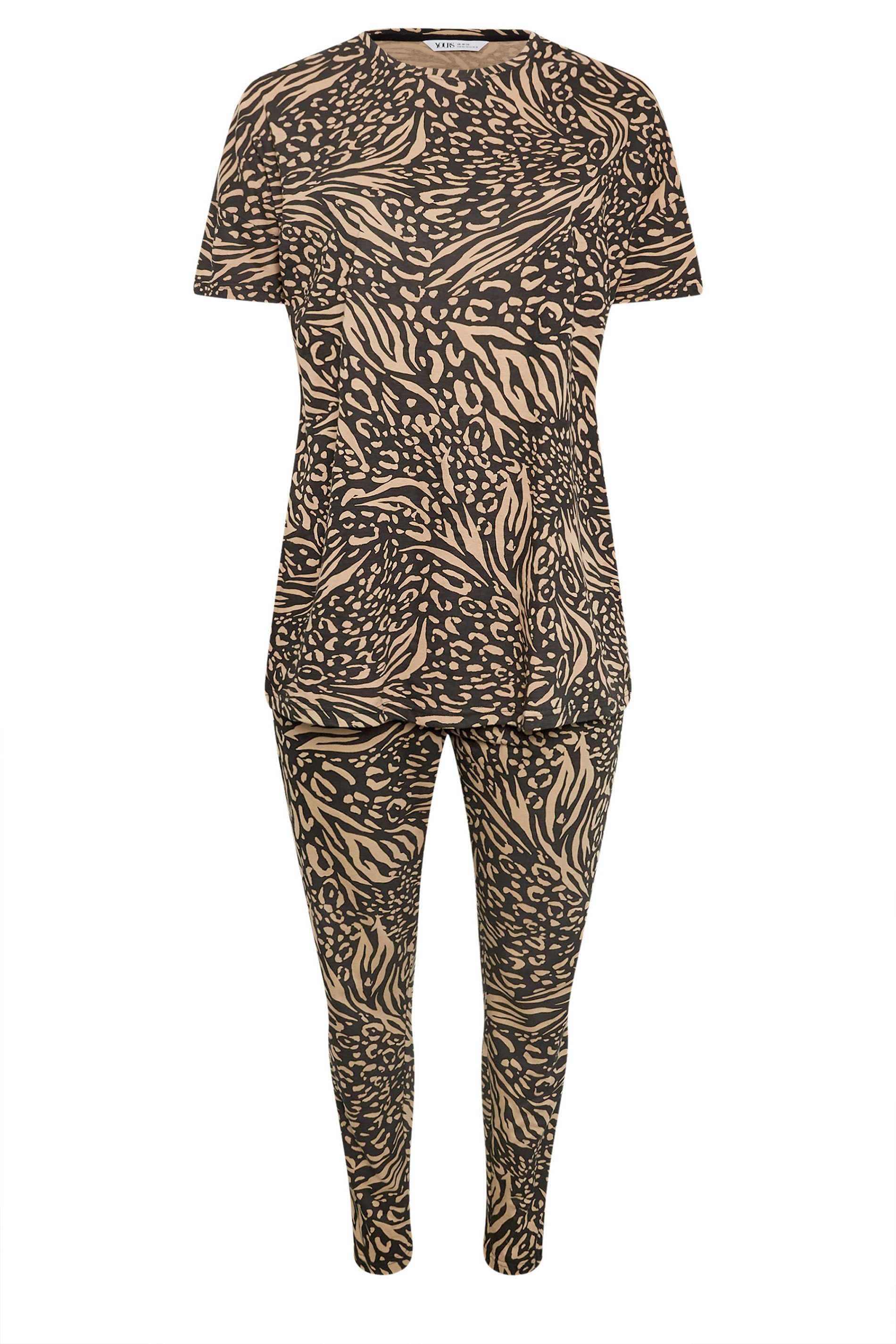 YOURS Plus Size Black & Brown Animal Print Pyjama Set | Yours Clothing 6