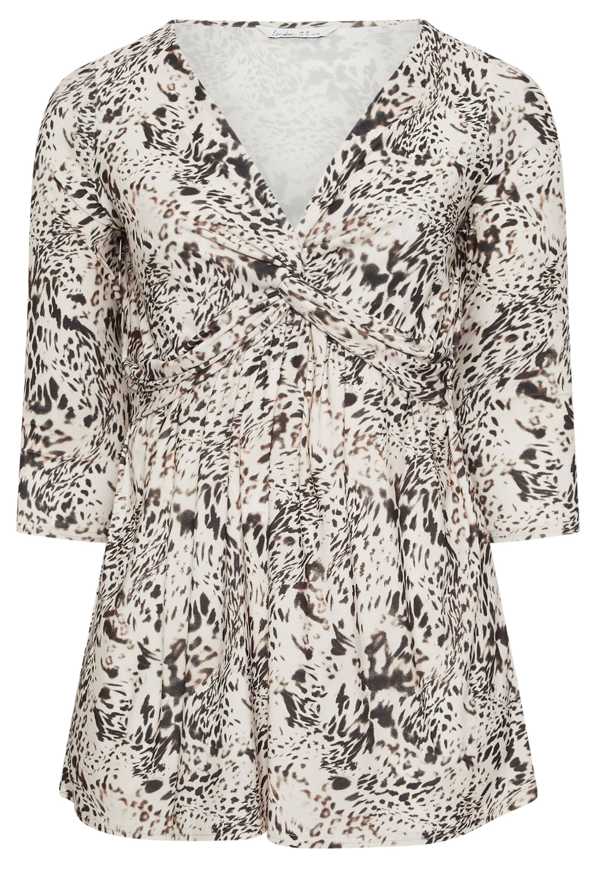YOURS LONDON Plus Size Ivory White Animal Print Knot Front Top | Yours Clothing 5