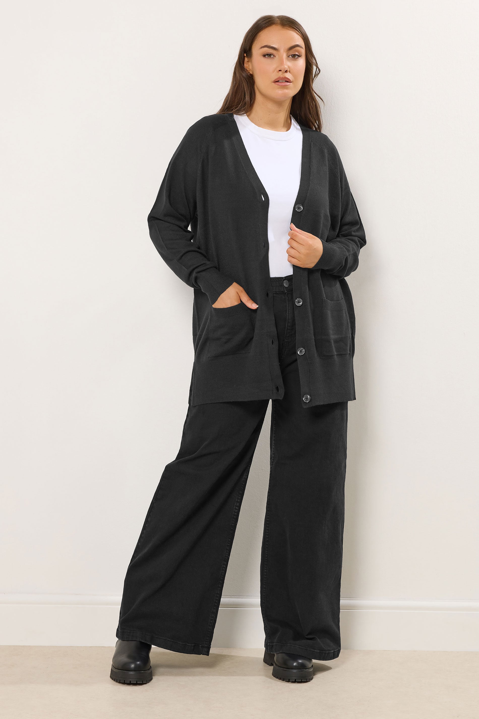 YOURS Plus Size Black Boyfriend Button Through Cardigan | Yours Clothing 2
