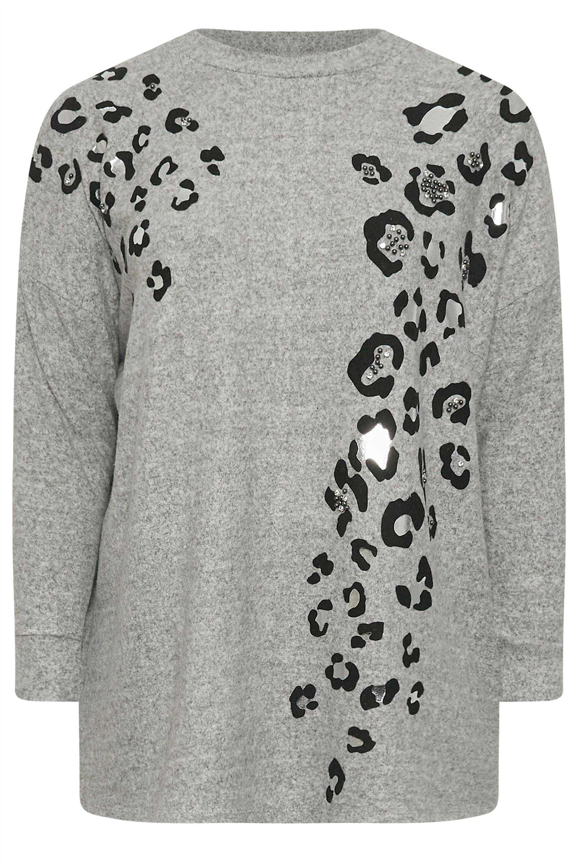 YOURS Plus Size Grey Soft Touch Leopard Print Jumper | Yours Clothing 5