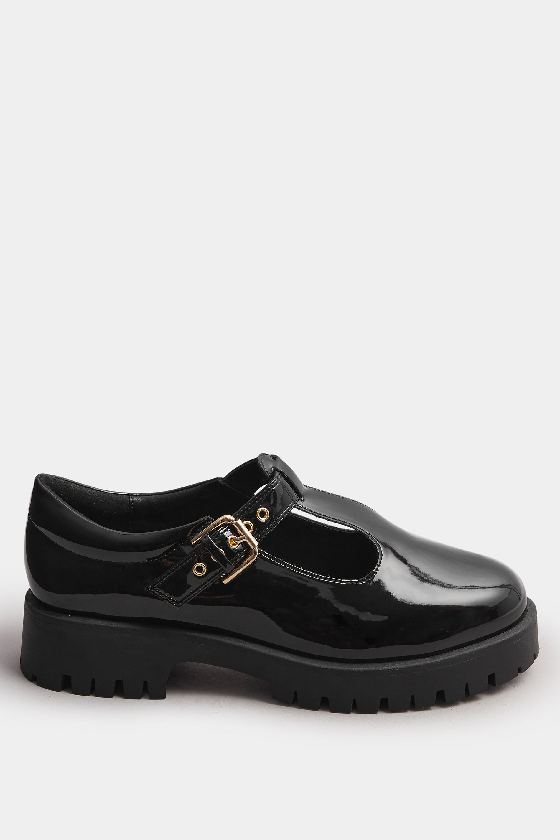 Black Patent Chunky T-Bar Mary Janes In Extra Wide EEE Fit | Yours Clothing 4