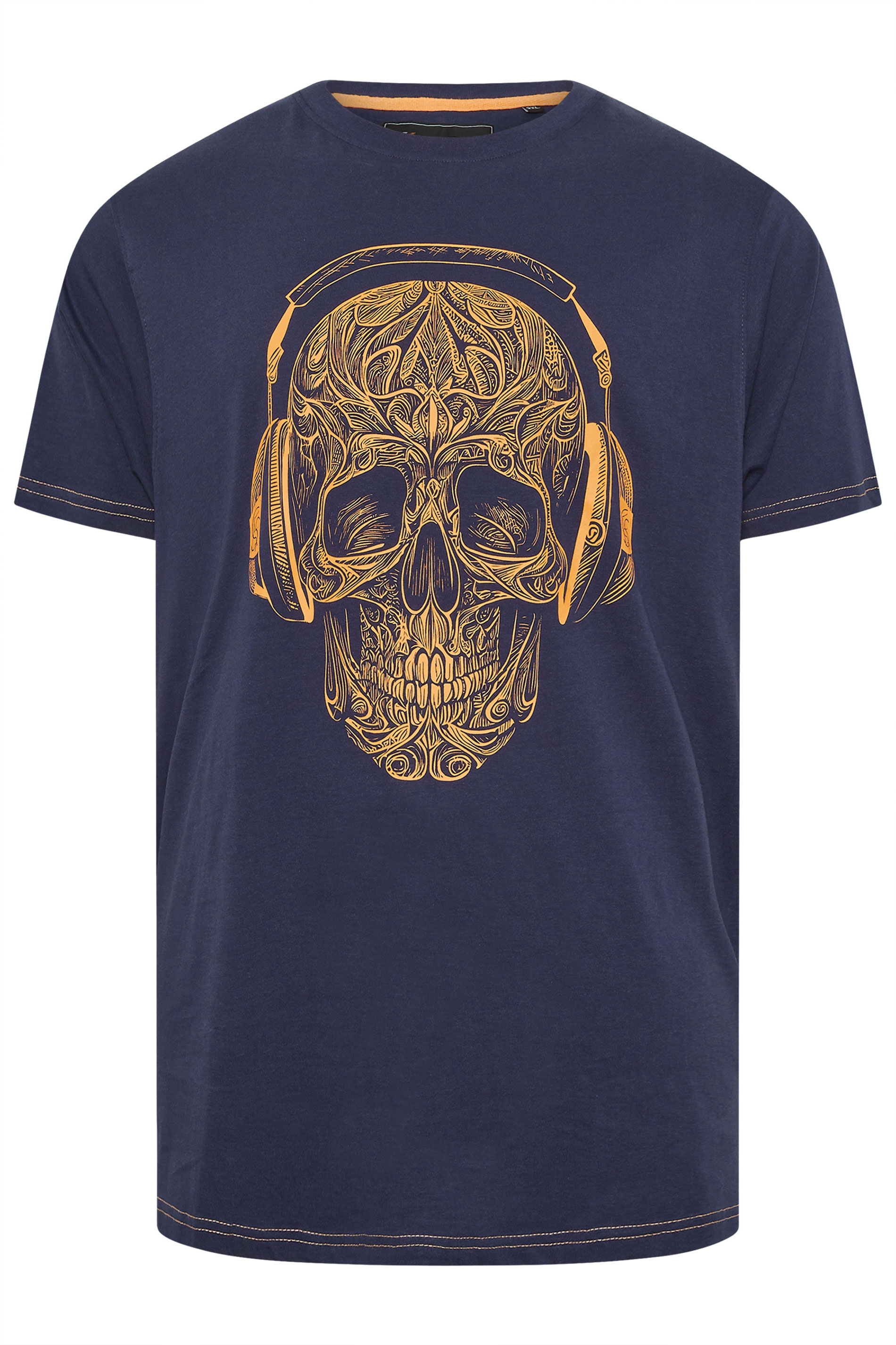 KAM Big & Tall Navy Blue Skull Print T-Shirt | BadRhino 2