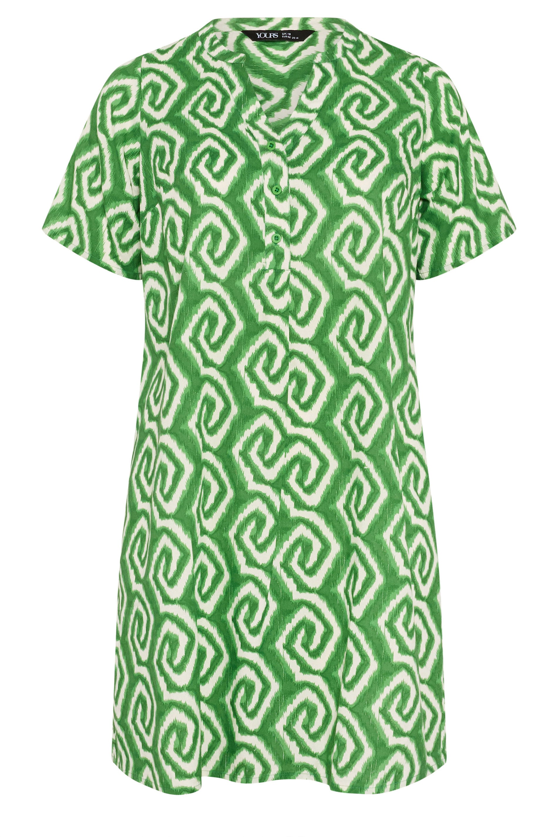 YOURS Plus Size Green Ikat Geometric Pleat Front Dress | Yours Clothing 5